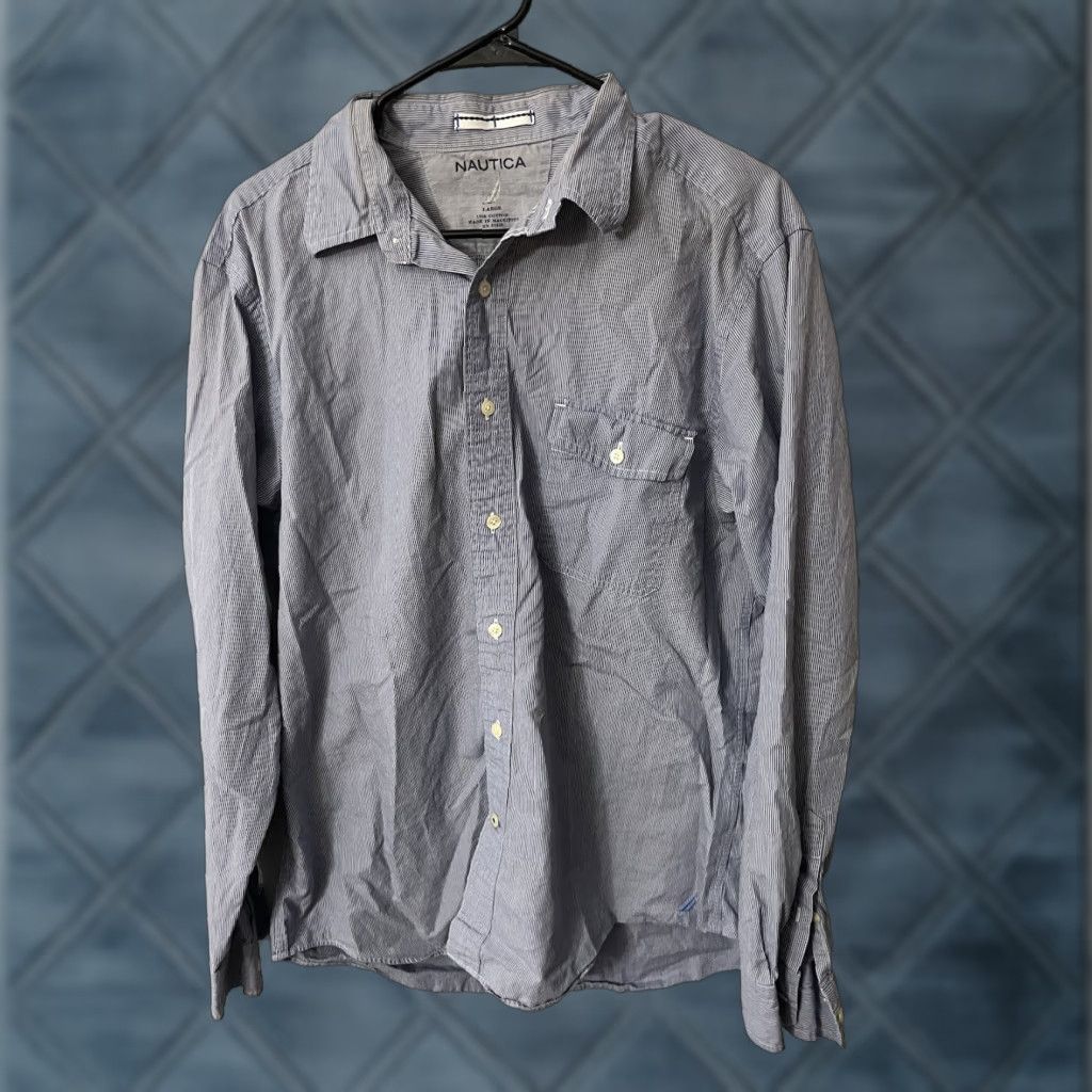 Nautica Nautica Button Up Shirt Large Blue Striped Collared Mens Size US L / EU 52-54 / 3 - 1 Thumbnail