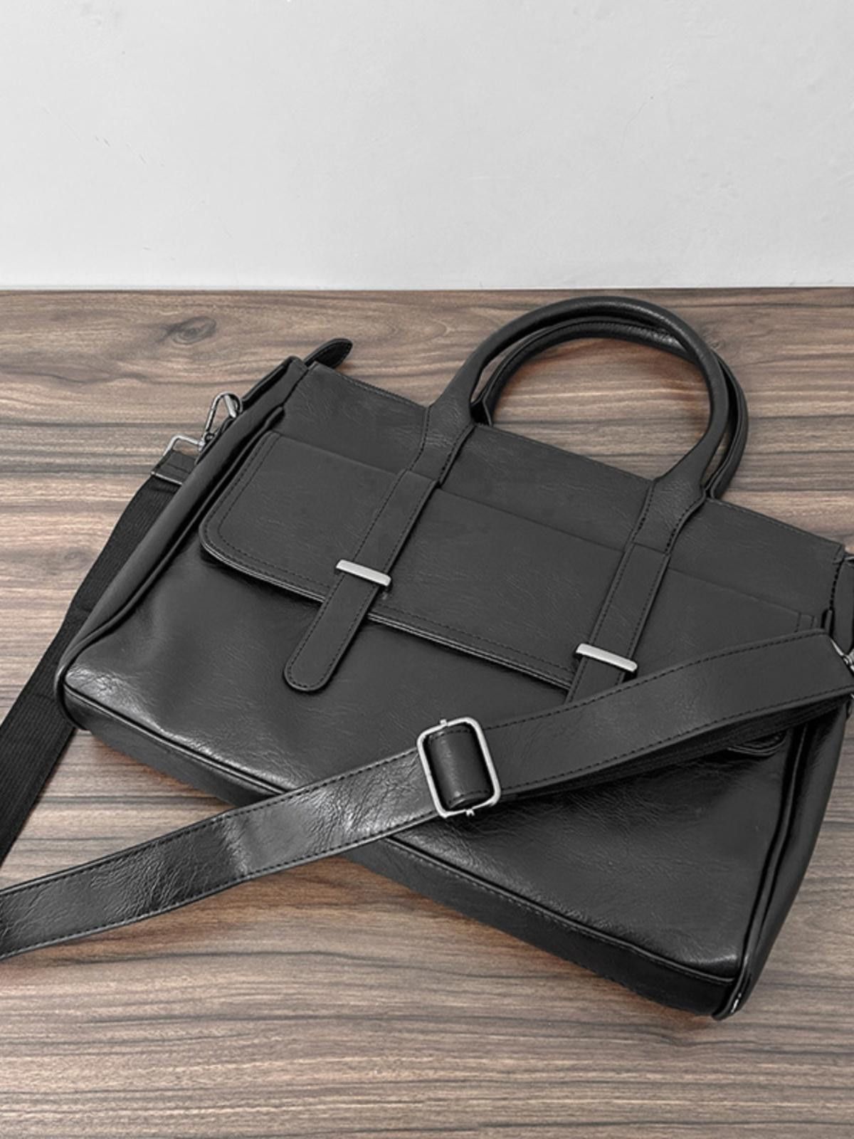 Leather Stylish Black Leather Messenger Bag Size ONE SIZE - 5 Thumbnail