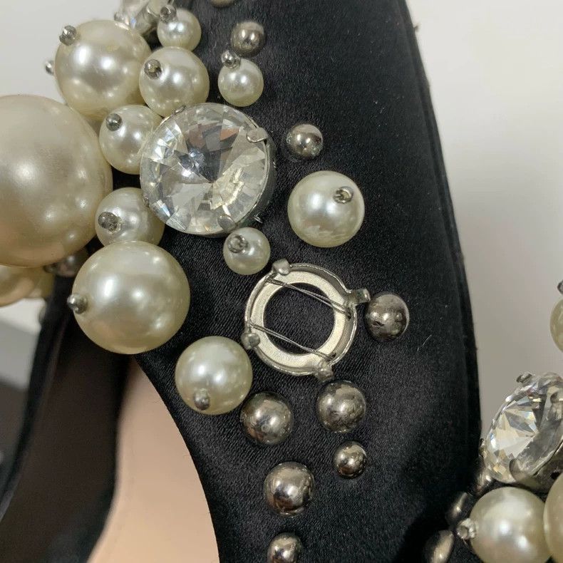 Prada Miu Miu Pearl Embellished Pointy Heels -2505 Size US 4.5 / IT 34.5 - 9 Thumbnail