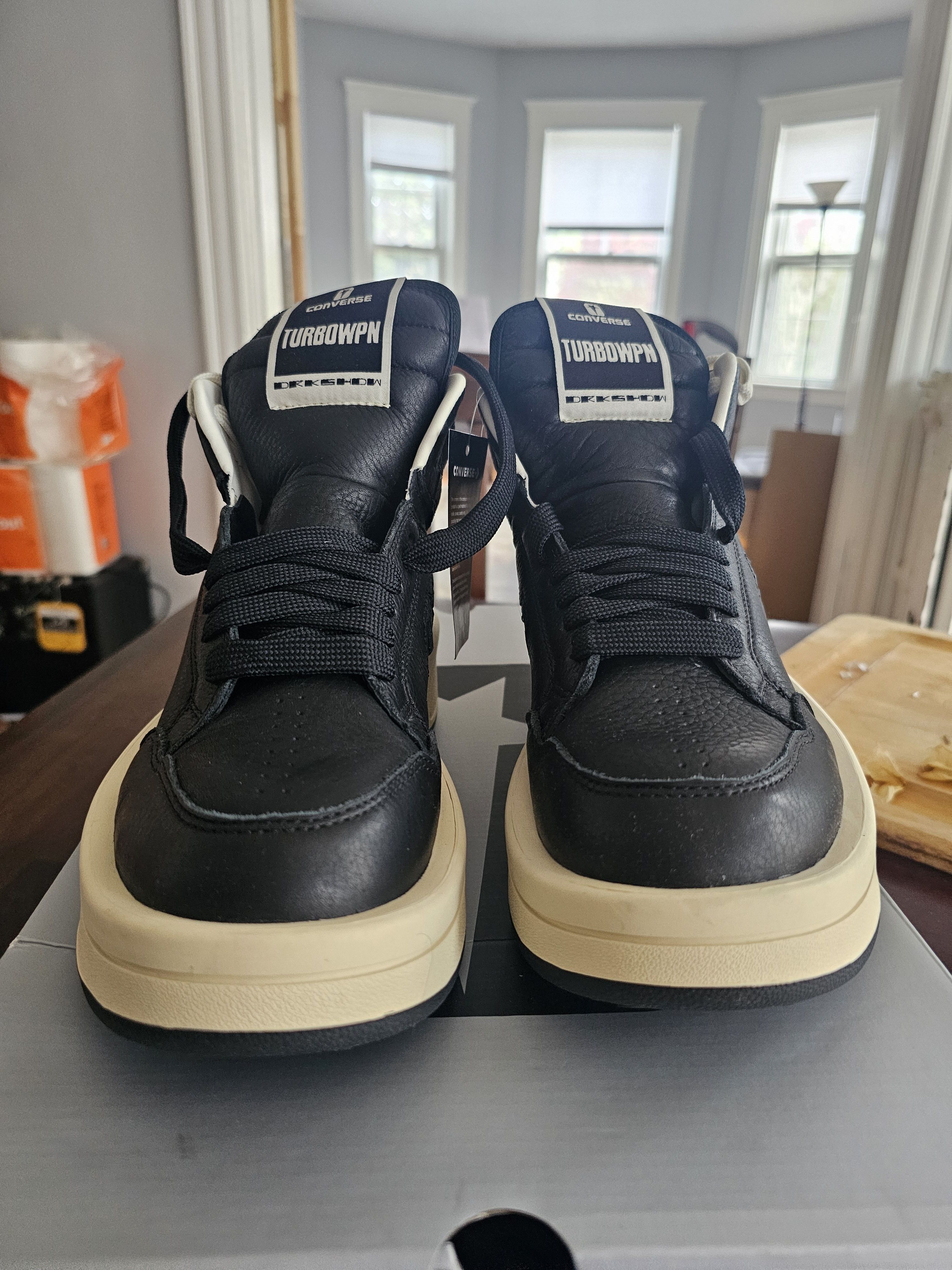 Converse × Rick Owens Drkshdw DRKSHDW TURBOWPN black leather high top Size US 5.5 / EU 38 - 1 Thumbnail