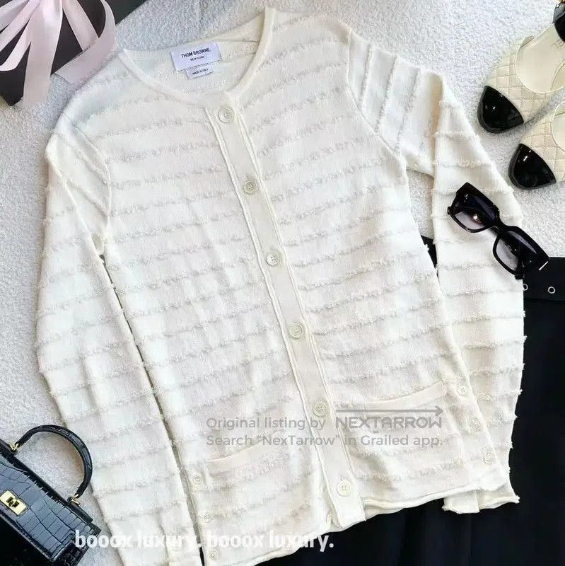 Thom Browne Thom Browne Cream Cotton Women's Cardigan . Size XS / US 0-2 / IT 36-38 - 4 Thumbnail
