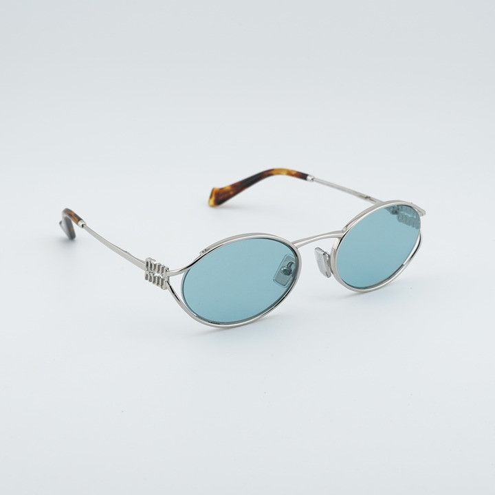 Miu Miu Miu Miu MU52YS 1BC20R Sunglasses Silver Oval Frame, Blue Size ONE SIZE - 5 Thumbnail