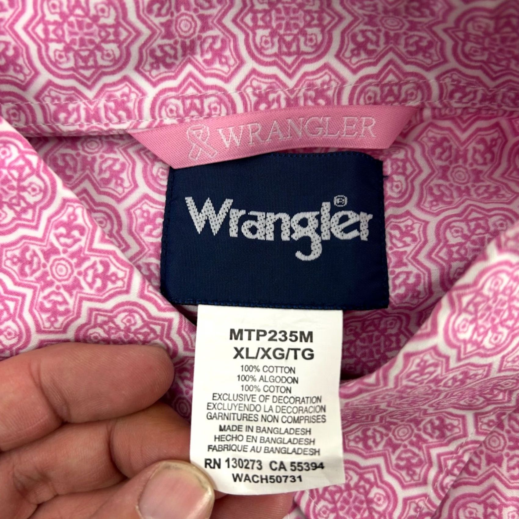 Wrangler VINTAGE Wrangler Geometric Pink Button-Down Shirt XL Mens Breast Cancer Awareness Size US XL / EU 56 / 4 - 5 Thumbnail