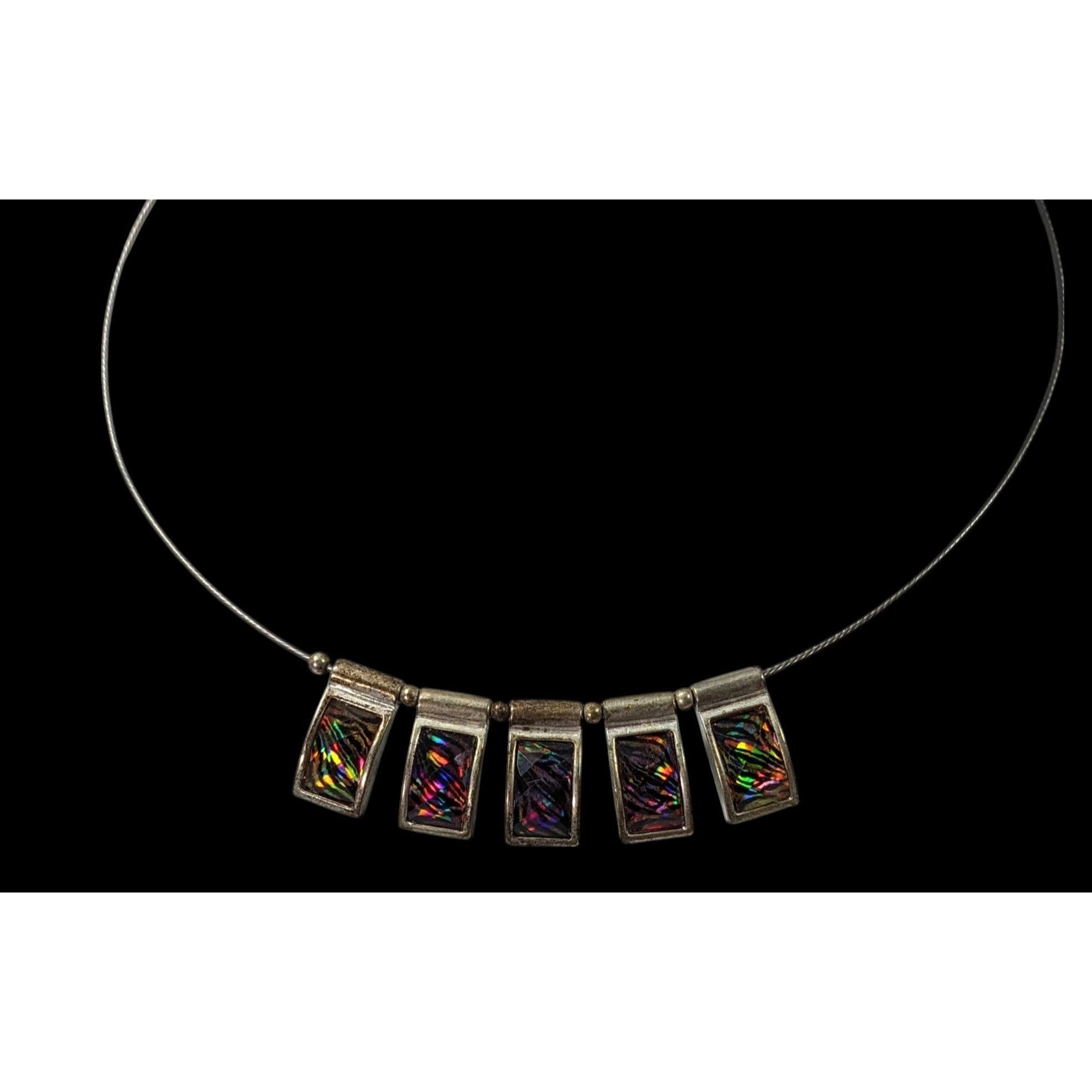 Other Rainbow Holographic Tiger Stripe Silver Tone Charm Necklace Size ONE SIZE - 2 Thumbnail