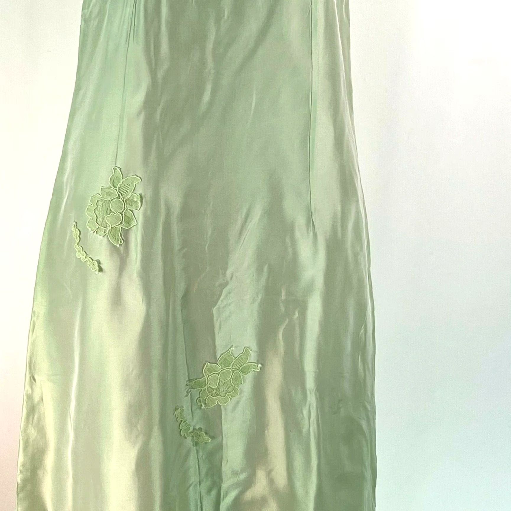 Vintage VINTAGE 80s Satin Maxi Dress - Green Square Neck Sleeveless Bow Back - M (S/M) Womens Party Wedding Size M / US 6-8 / IT 42-44 - 7 Thumbnail