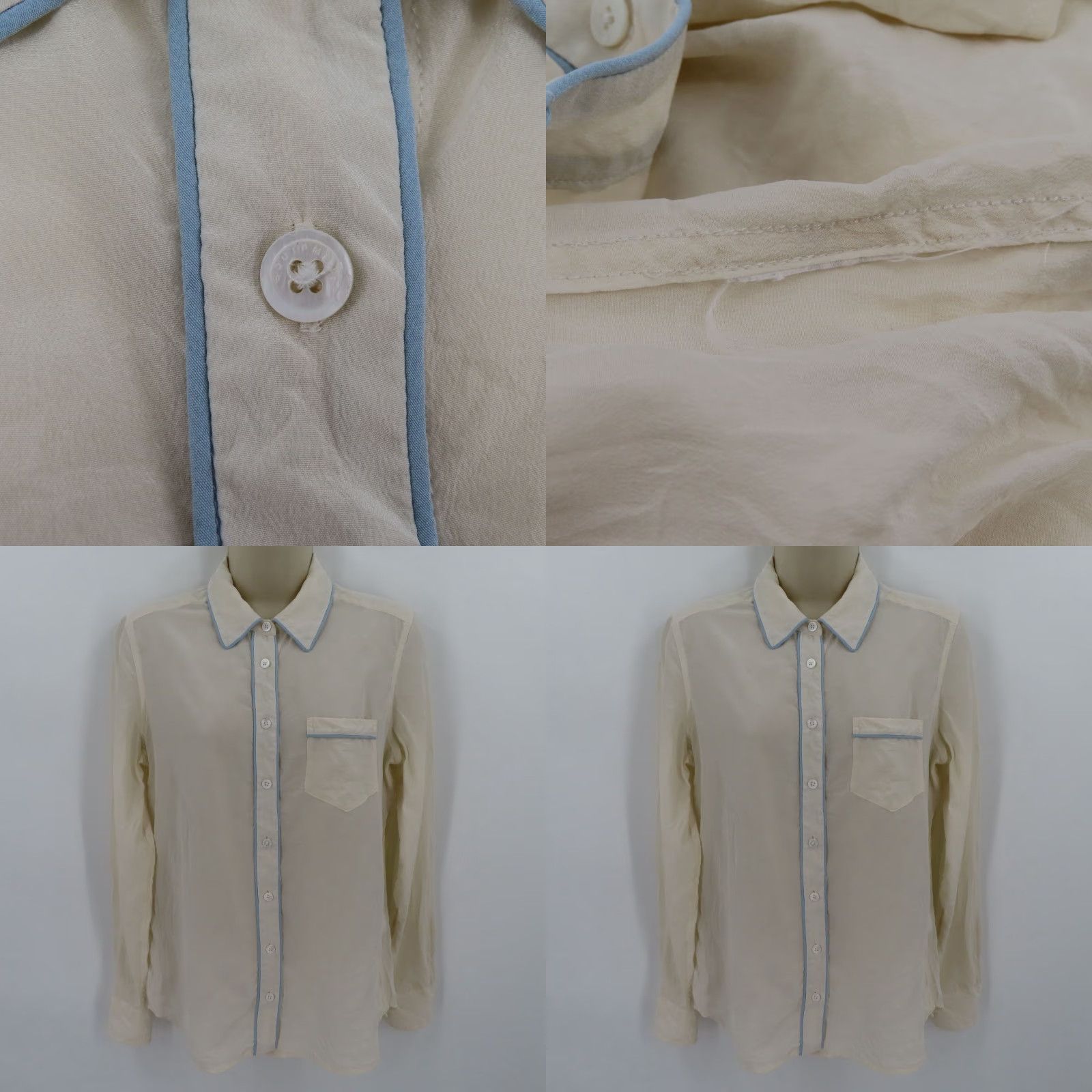 Equipment Equipment Shirt Womens Small Ivory Blue Trim Collared Button Front Silk Blouse Top Casual Size S / US 4 / IT 40 - 8 Thumbnail