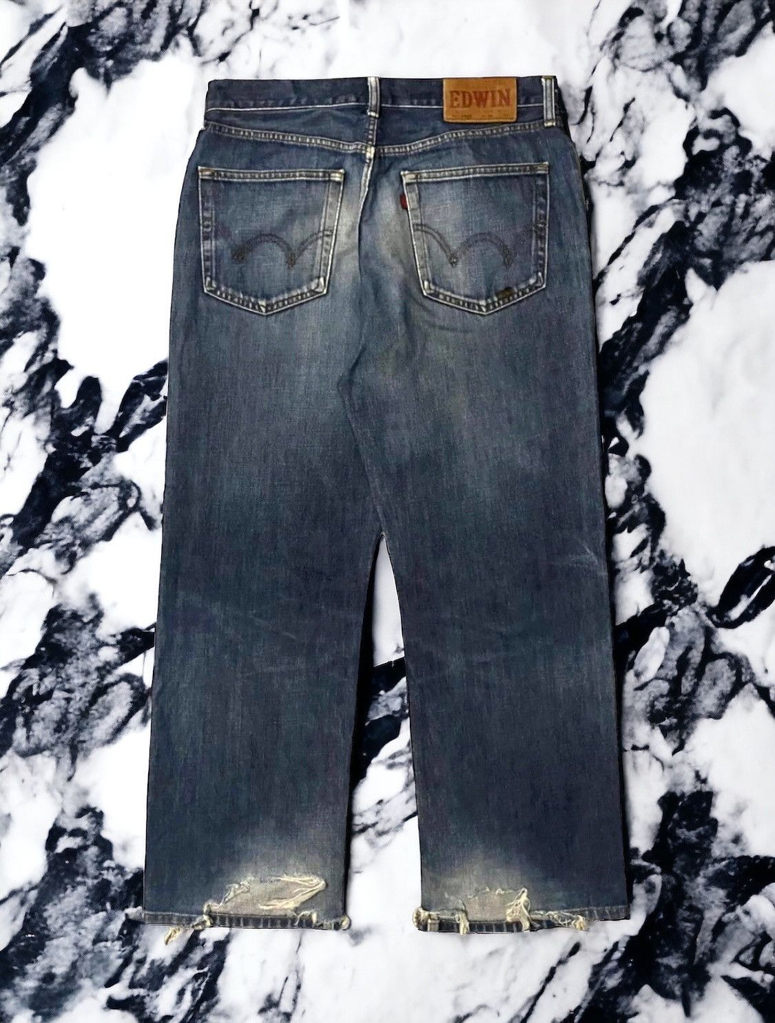 Edwin × JNCO × Le Grande Bleu (L.G.B.) Edwin Japan 503z Edition Distressed Blue Jean Straigt Cut h' Size US 33 - 1 Thumbnail