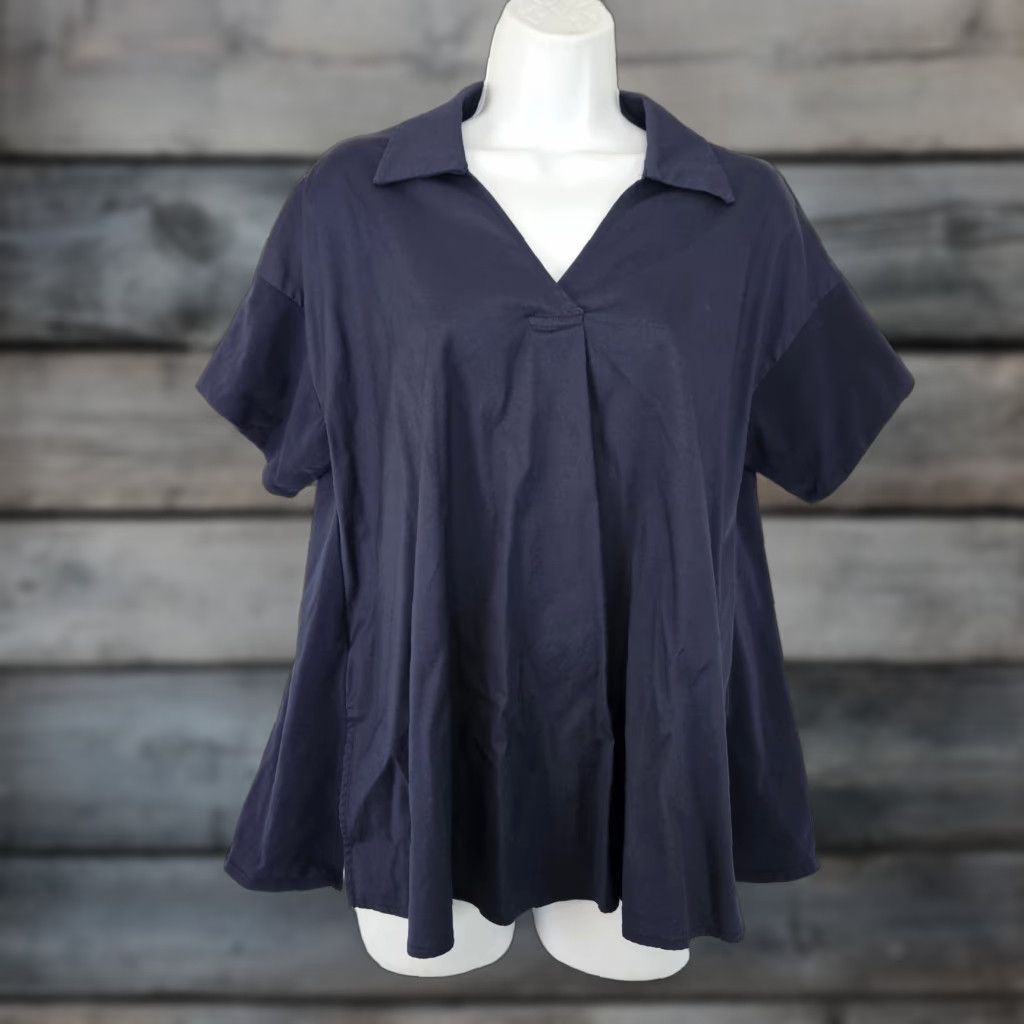 Vintage Chico's Womens Top Blouse Short Sleeve Cotton Blend Solid Blue Size S Small Shirt Womens Size S / US 4 / IT 40 - 1 Thumbnail