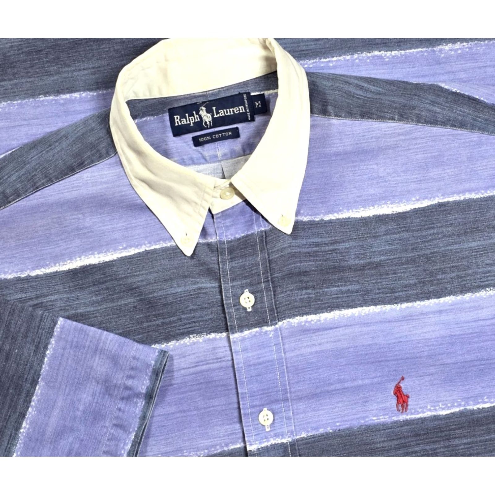 Polo Ralph Lauren VINTAGE Polo Ralph Lauren Rugby STRIPE Shirt Men M Purple Blue Short Sleeve Button-Up Size US M / EU 48-50 / 2 - 2 Thumbnail