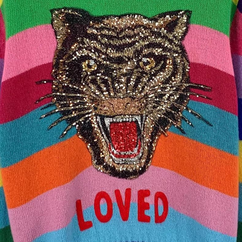 Gucci Gucci Colourful striped tiger head sequin embroidery wool Size M / US 6-8 / IT 42-44 - 4 Thumbnail