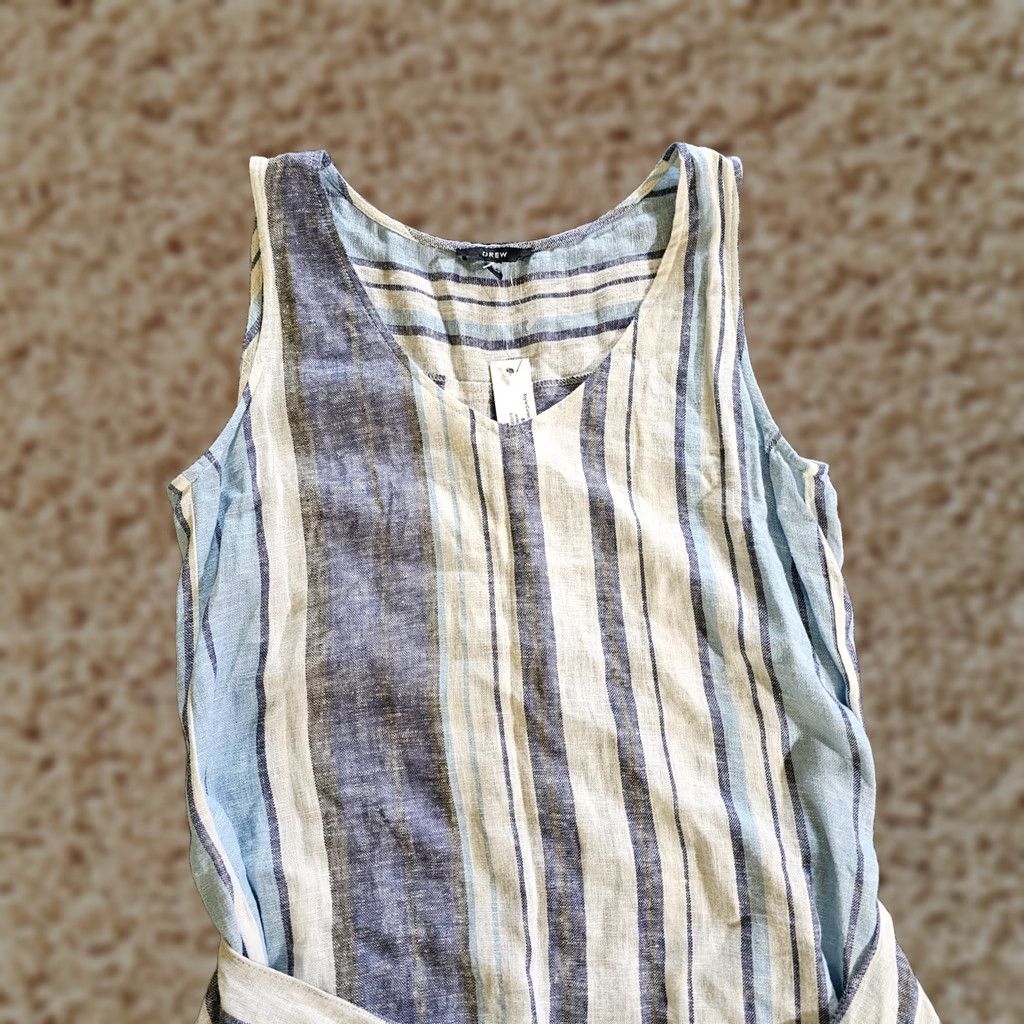 Drew Drew Dress Womens Small Blue White Striped Linen Tie Waist Sleeveless Casual Beach Resort Adjustable Belted Bohemian Modern Spring Summer Womens Size S / US 4 / IT 40 - 1 Thumbnail