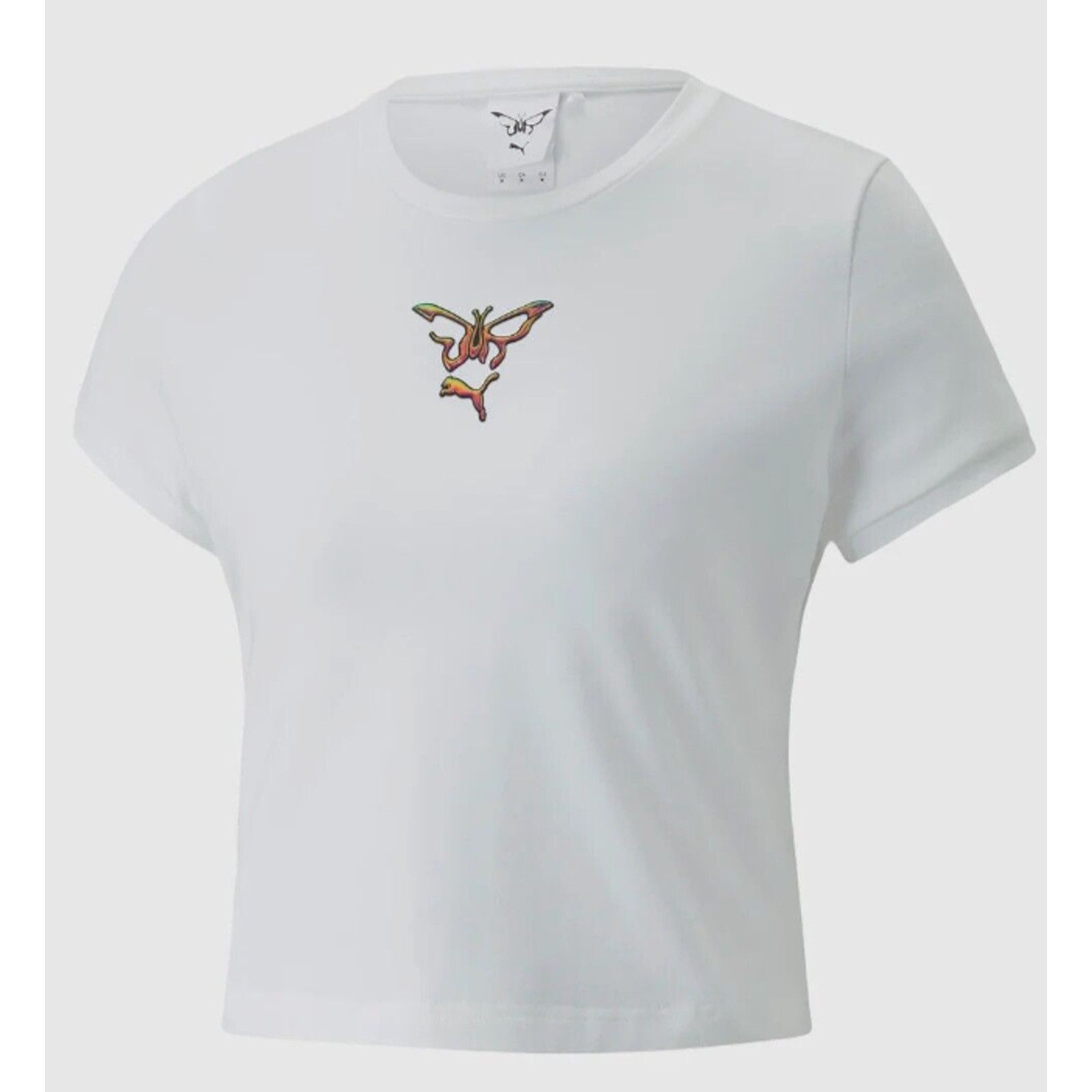 Puma Puma X Dua Lipa White Butterfly Hologram Graphic Crop Tee SM Size S / US 4 / IT 40 - 1 Thumbnail