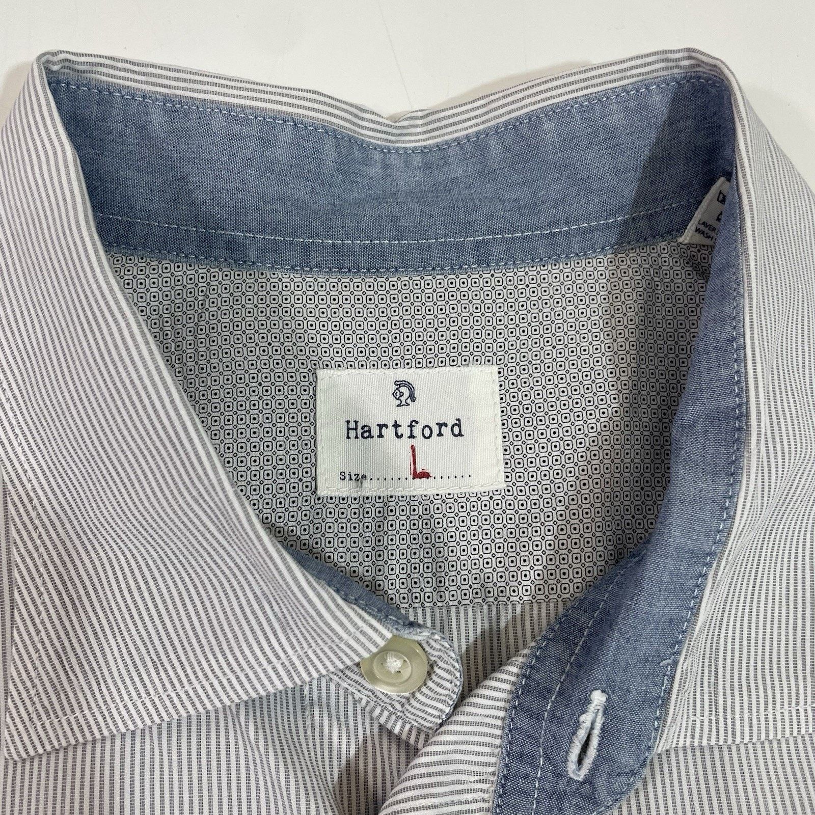 Hartford Hartford Men’s Dress Shirt L Gray Stripe Cotton Linen Slim Size US L / EU 52-54 / 3 - 3 Thumbnail