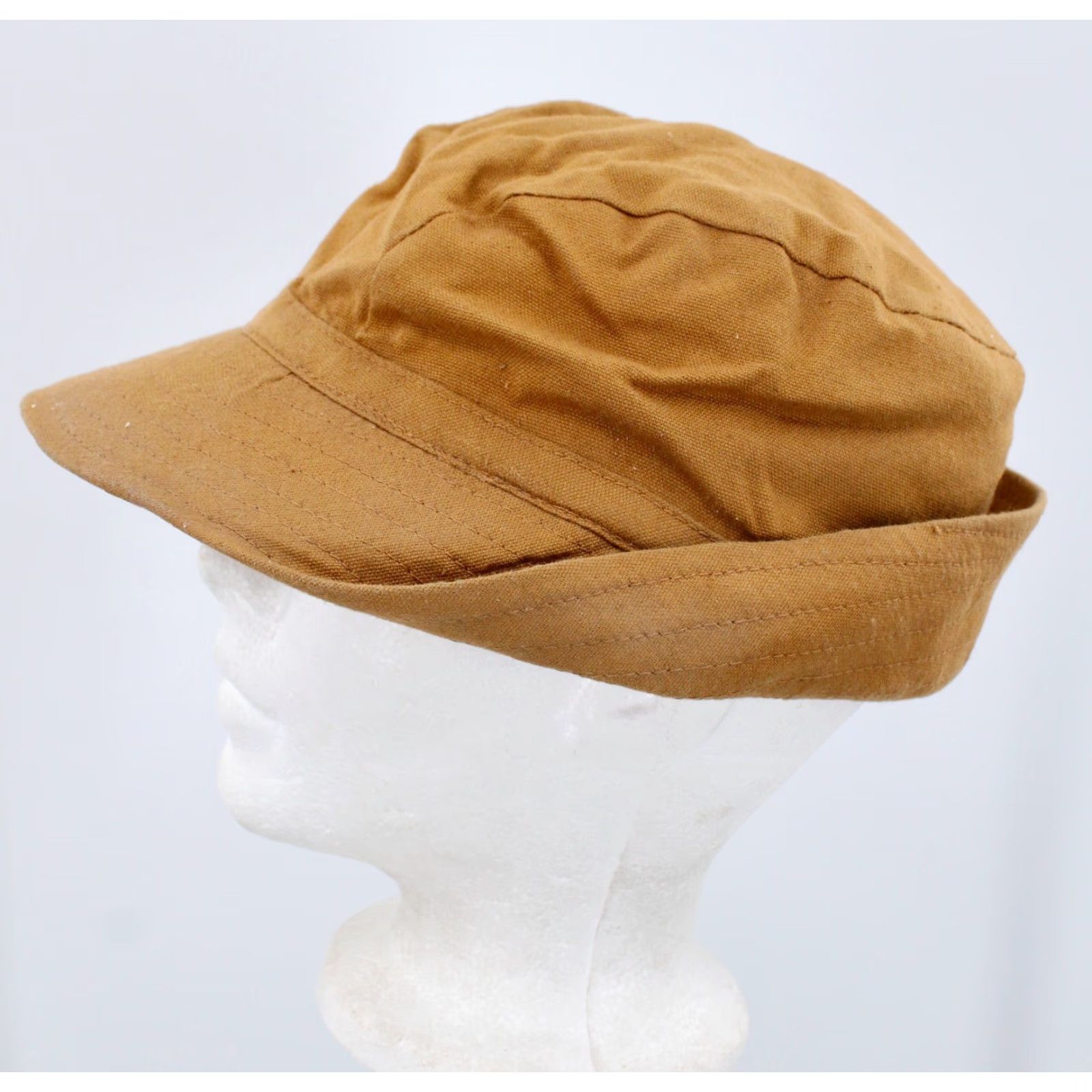 Vintage VTG 1930s Brown Duck Canvas Hunting Cap Sz 7 1/8 Hat 30s Cap Mens Brown Duck Canvas 1930s Hat Size 7 1/8 Mens Size ONE SIZE - 3 Thumbnail