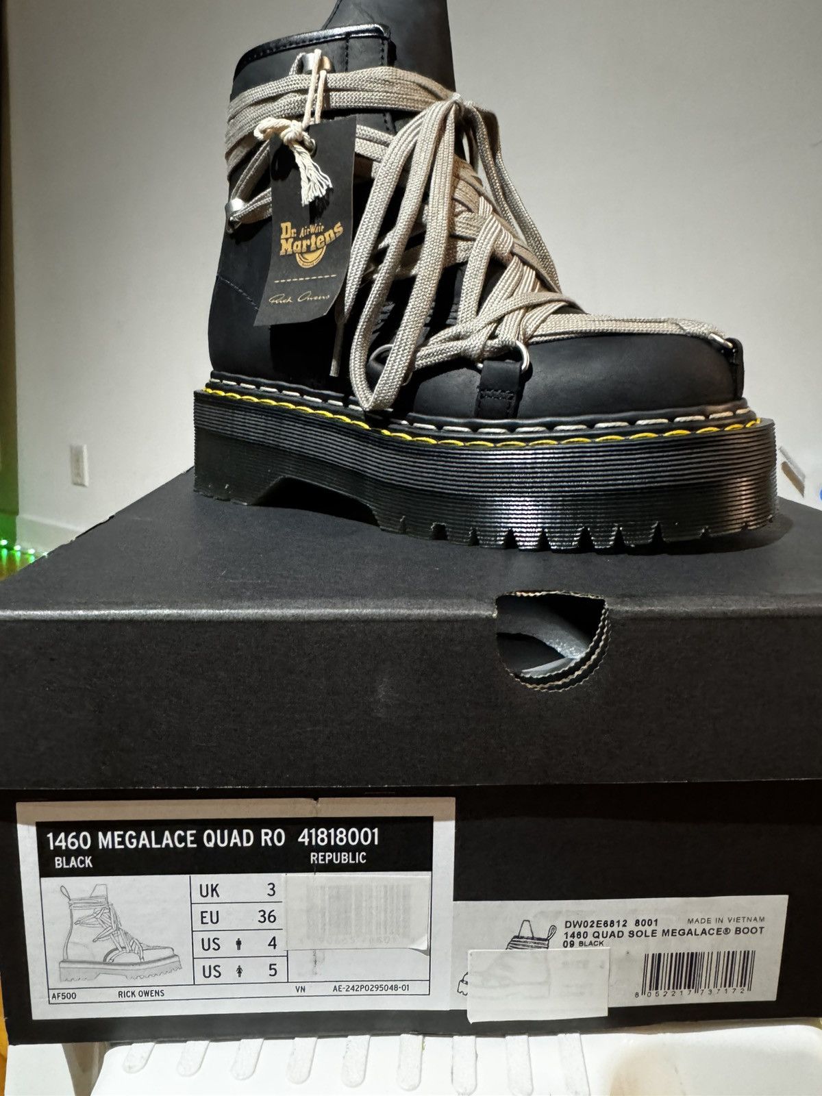 Dr. Martens × Rick Owens Dr. Martens x Rick Owens 1460 Megalace Quad Platform Boots Size US 5 / IT 35 - 1 Thumbnail
