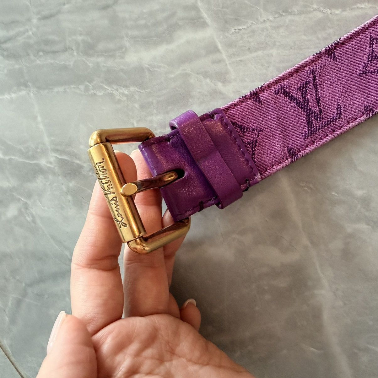 Louis Vuitton 2019 monogram denim 95cm belt purple Size ONE SIZE - 8 Thumbnail