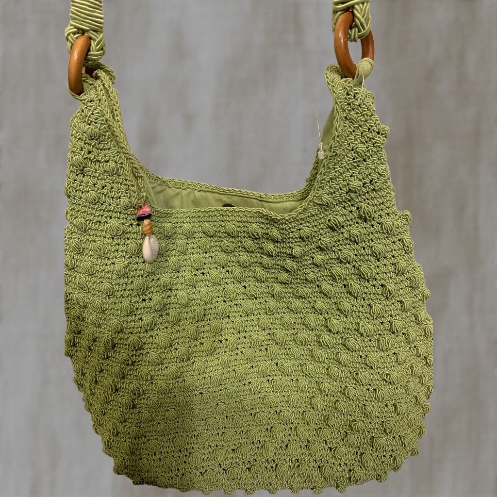 Vintage Womens Green Crochet Purse Snap Closure Handbag Size ONE SIZE - 1 Thumbnail