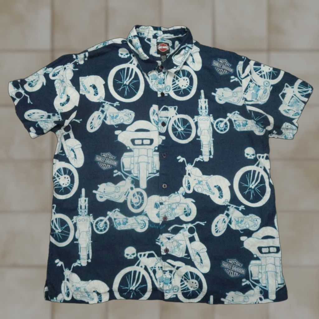 Harley Davidson VINTAGE Harley Davidson Shirt Men XXL Blue Linen Blend Short Sleeve Willie G Size US XXL / EU 58 / 5 - 1 Thumbnail