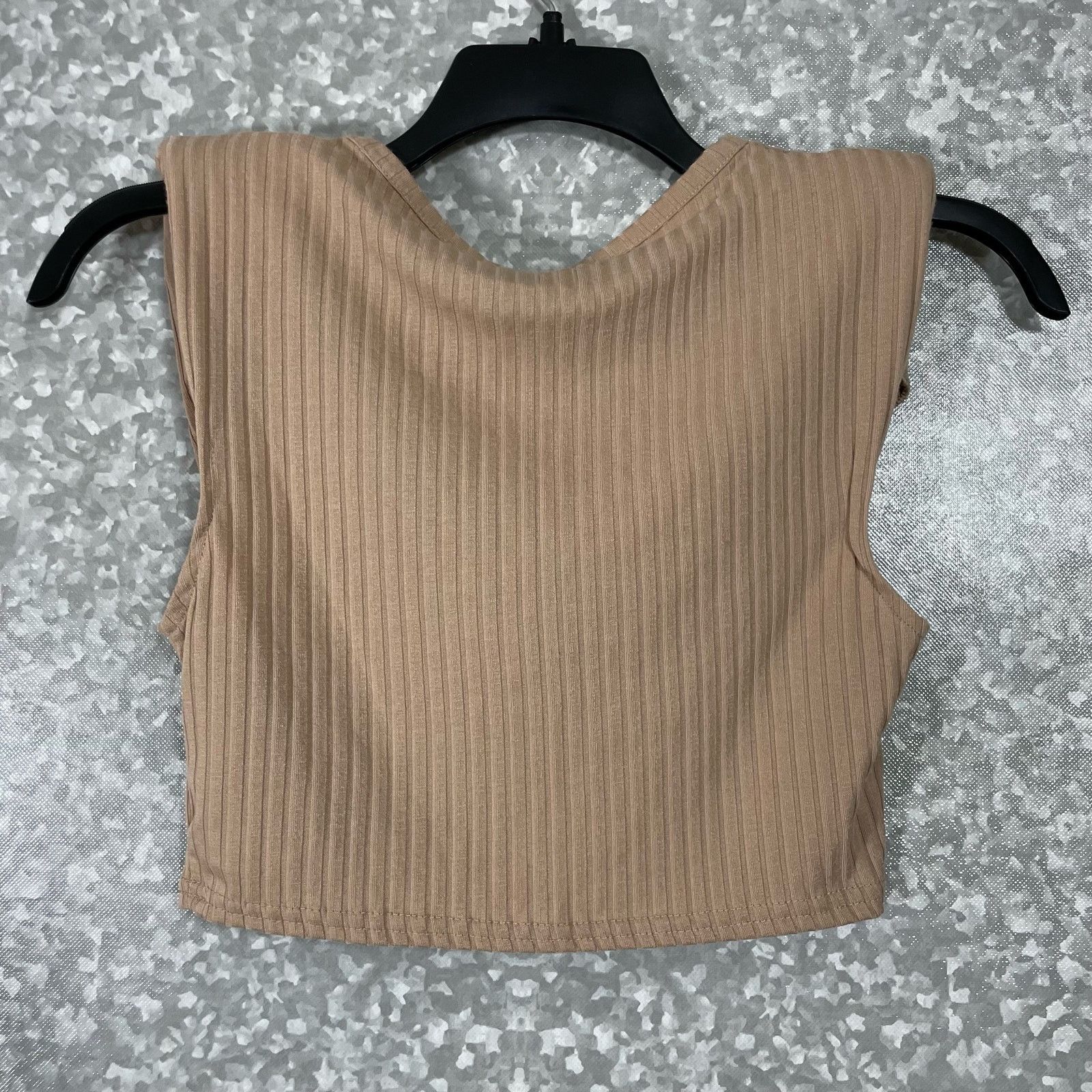 Nasty Gal Nasty Gal NWT Taupe Ribbed Padded Shoulders Crop Top - Small Size S / US 4 / IT 40 - 7 Thumbnail