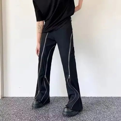 VIBE Cyber Y2K Fashion Zipper Design Black Flare Jean Size US 35 - 5 Thumbnail