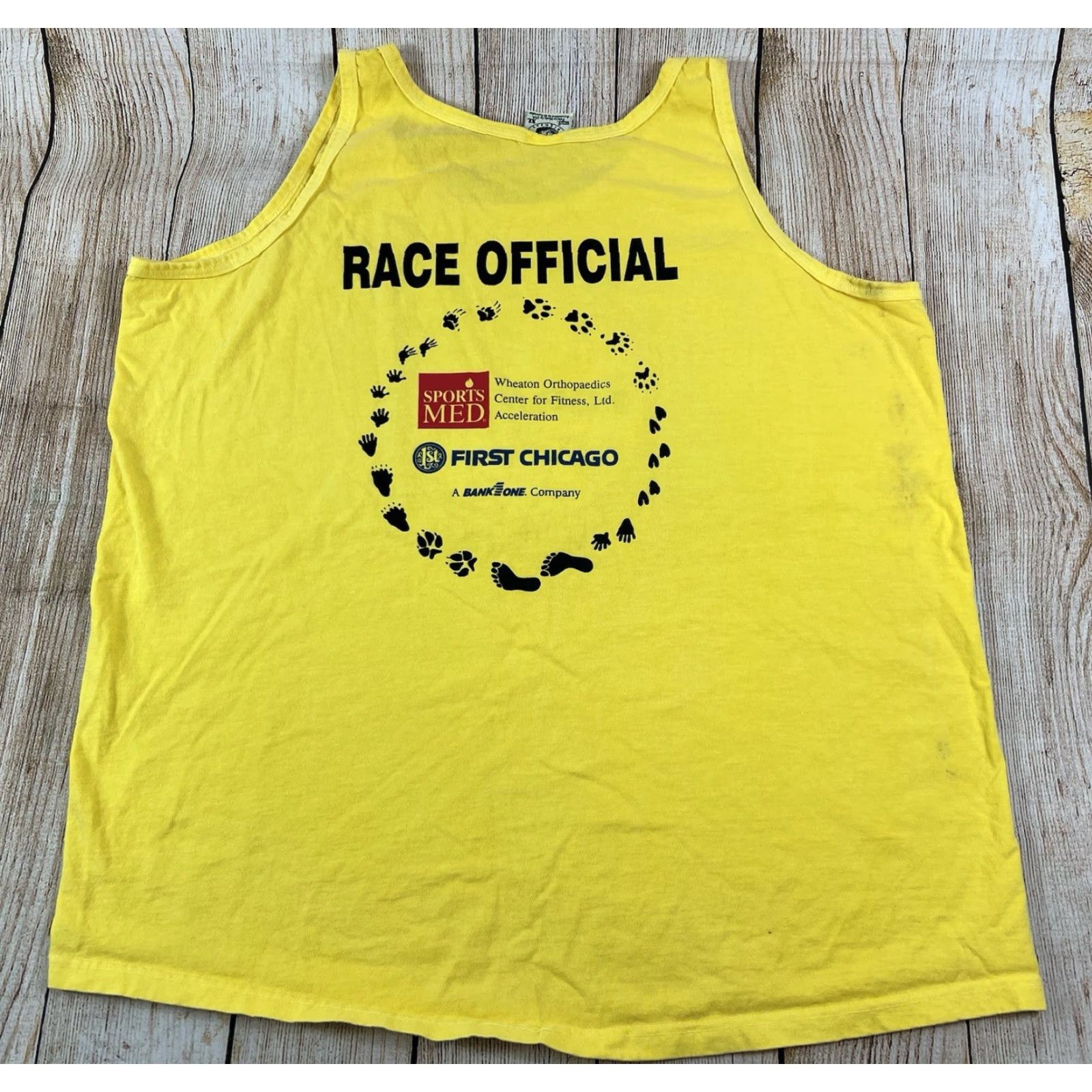 Anvil VINTAGE Anvil Shirt Tank Top 90s Zoo Illinois Run For Animals Yellow XL Men Sleeveless Graphic Print Shirt Size US XL / EU 56 / 4 - 2 Thumbnail