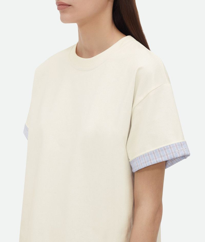 Bottega Veneta o1n1vont1225 Double Layer Cotton Check T-Shirt in Chalk Size XS / US 0-2 / IT 36-38 - 4 Thumbnail