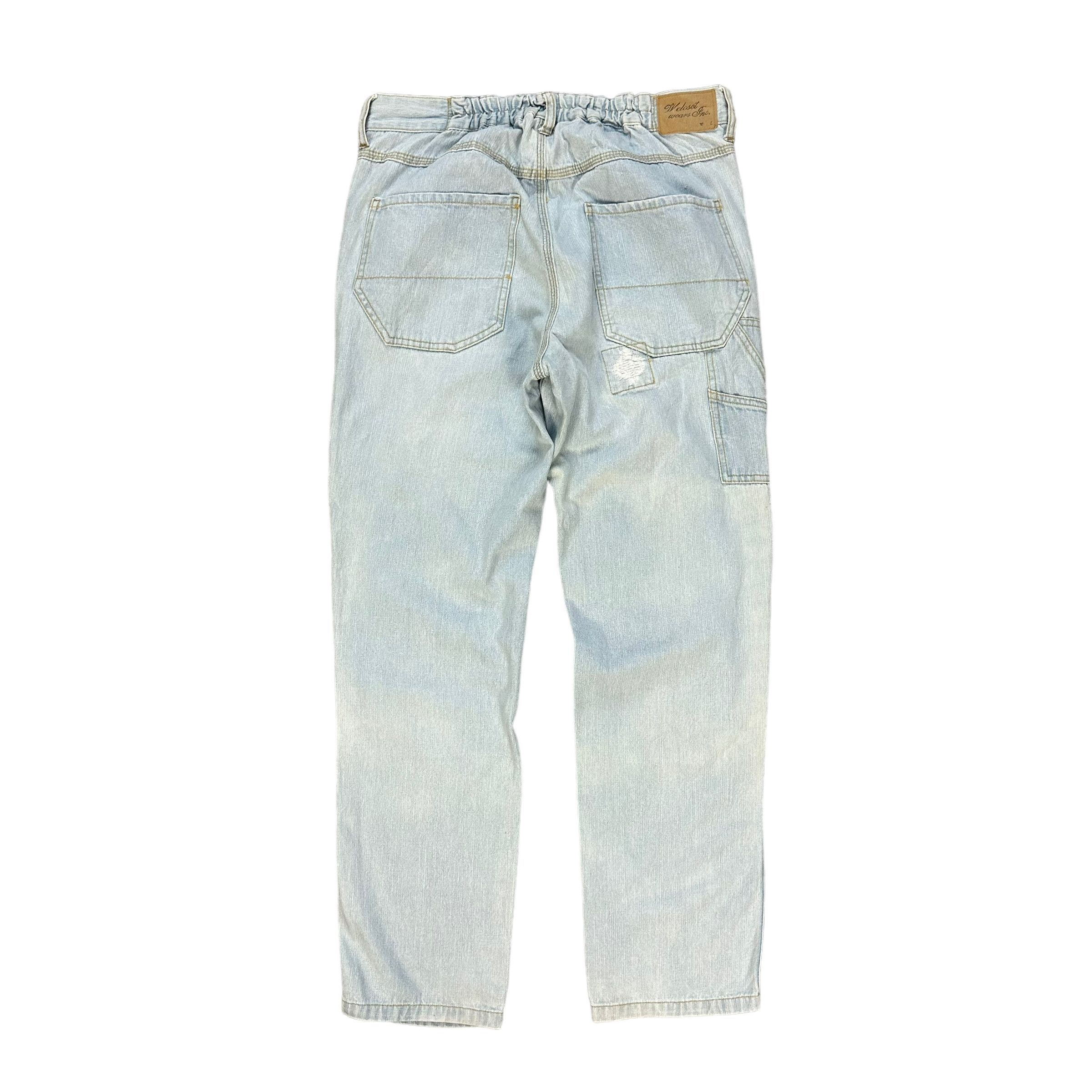 Japanese Brand W CLOSET BORO LIGHT WASH DRAWSTRING DENIM PANTS #8849-031 Size US 33 - 8 Thumbnail
