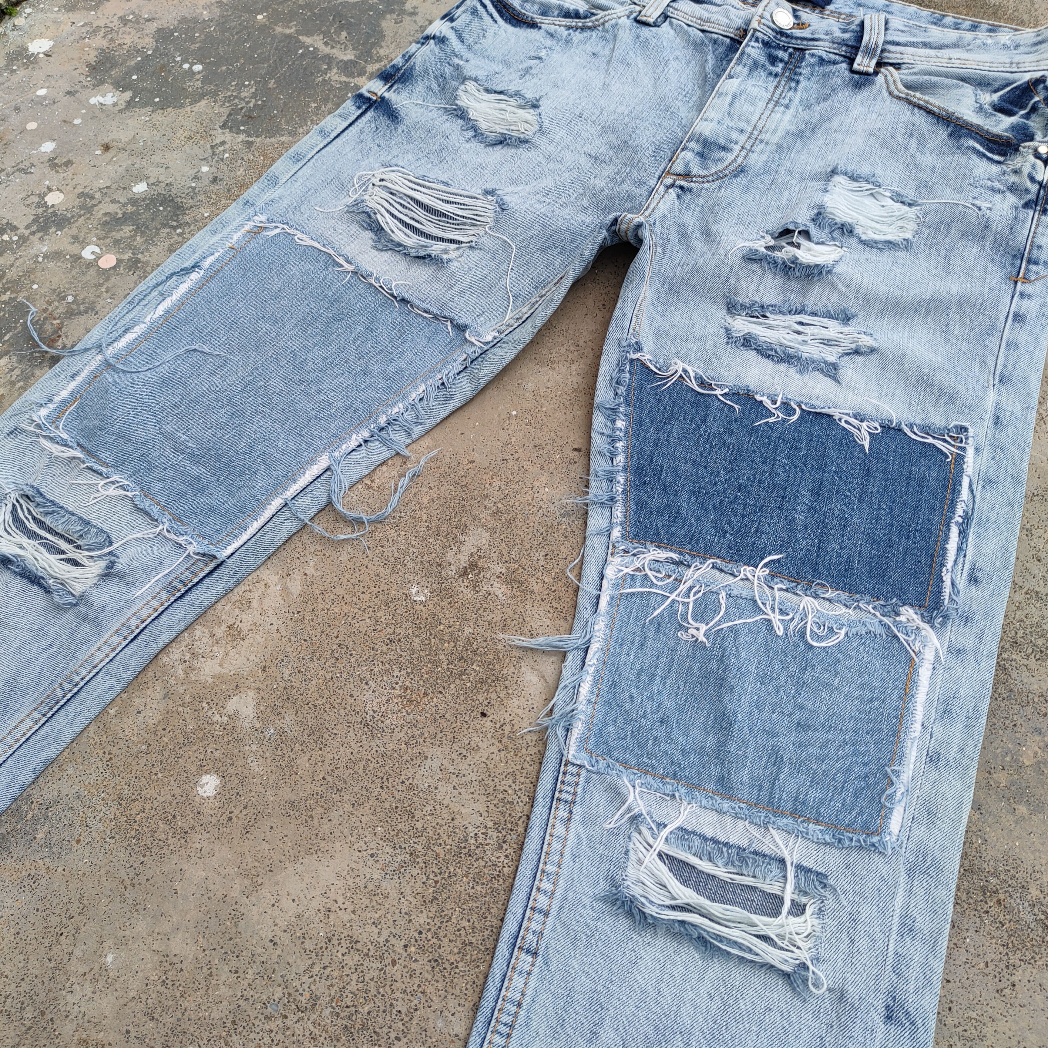 Bershka VINTAGE BERSHKA BORO PATCHWORK DISTRESSED JEANS DENIM PANTS Size US 31 - 5 Thumbnail