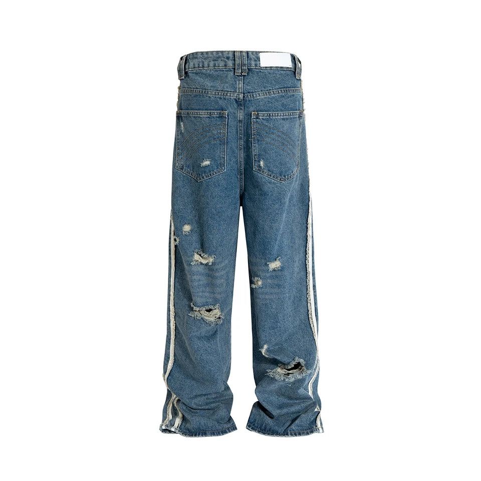 Jean × Vintage High Street White Striped Washed Jeans Size US 30 / EU 46 - 3 Thumbnail