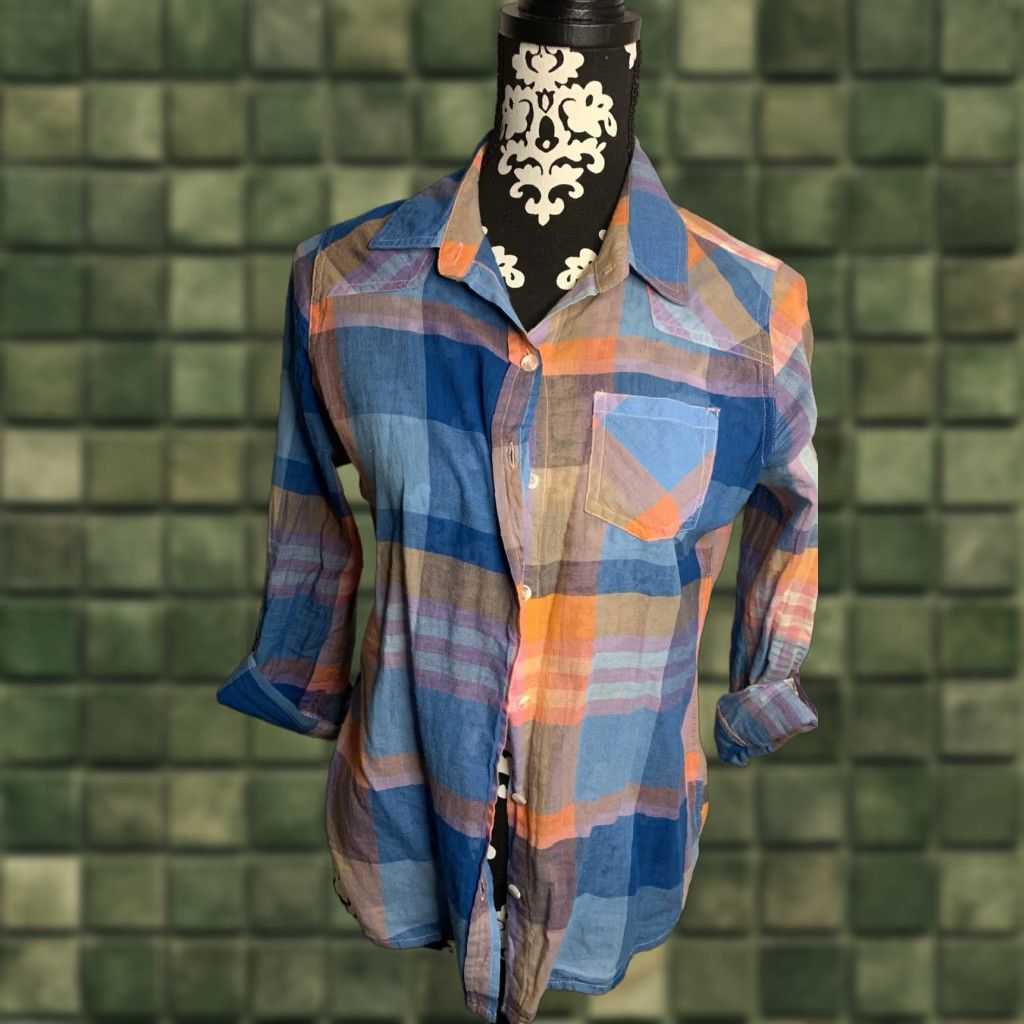 Mossimo Mossimo Womens Button-Down Shirt S Purple Lightweight Plaid 3/4 Sleeve Vintage? Size S / US 4 / IT 40 - 1 Thumbnail
