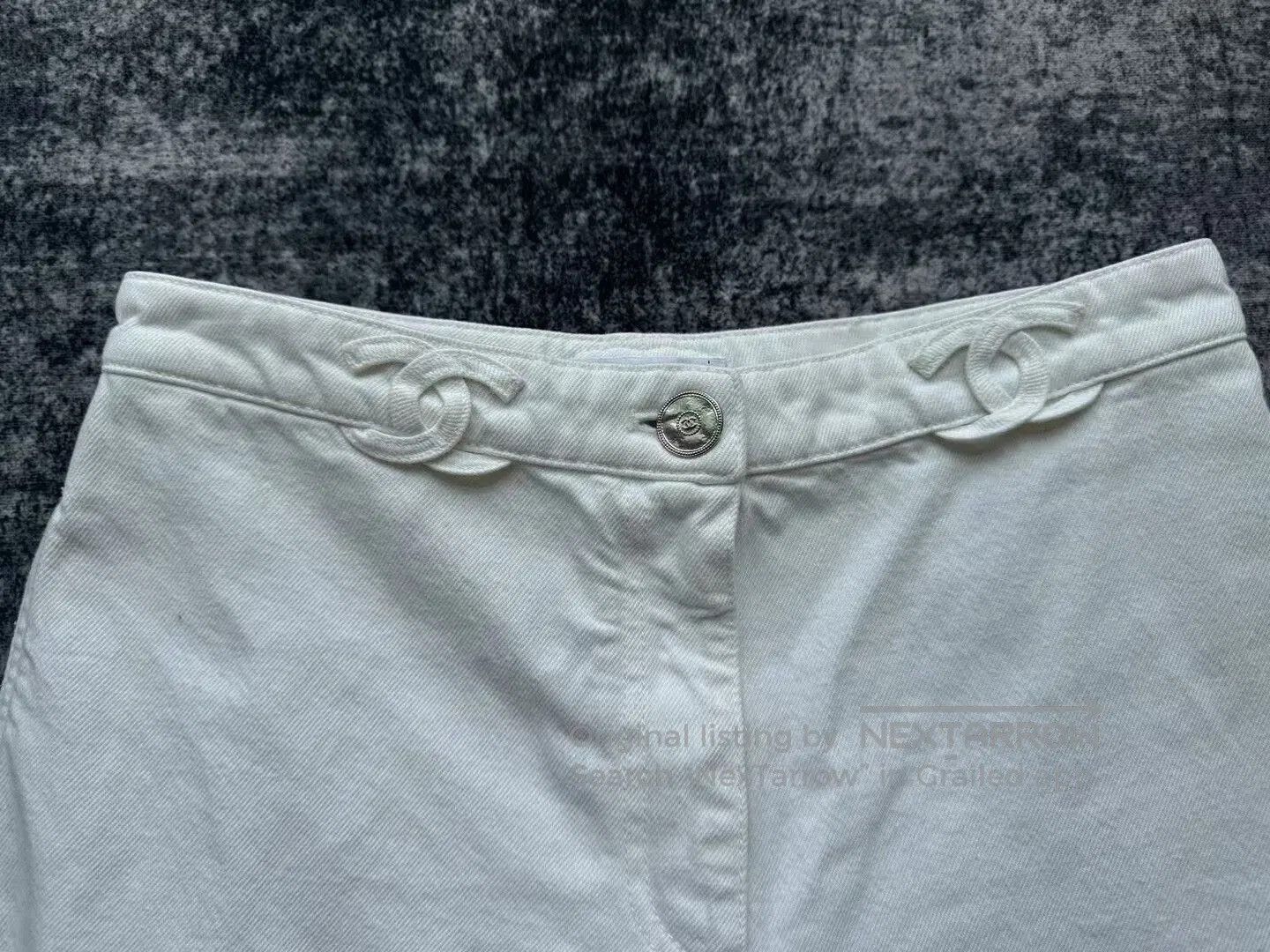 Chanel Chanel White Double C Denim Pants. Size 37" - 4 Thumbnail