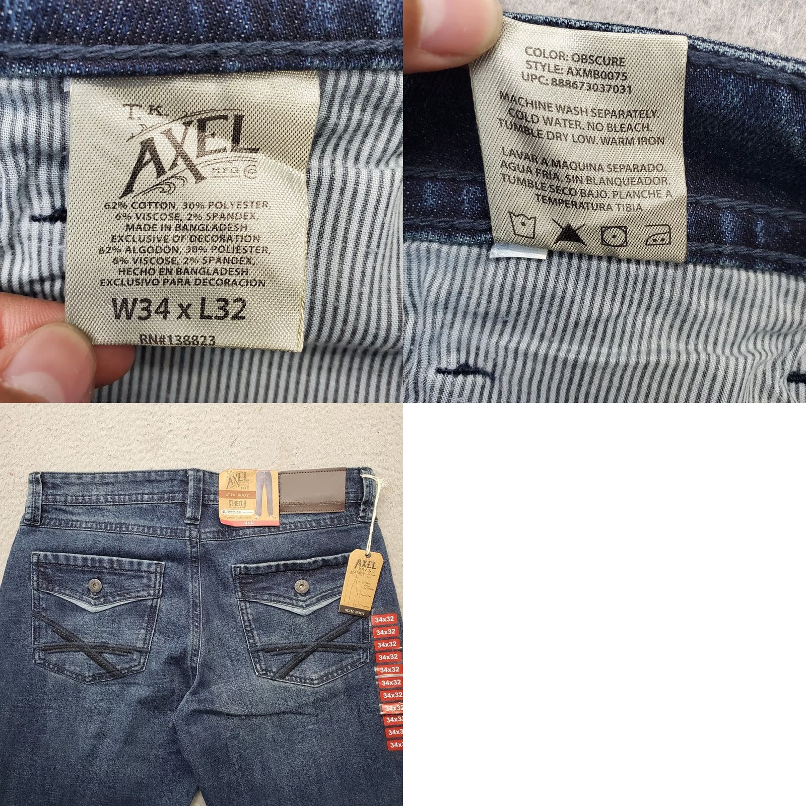 Denime Axel Slim Boot Jeans Men’s 34/32 Blue Denim Dark Wash Stretch Flat Front Size US 34 / EU 50 - 8 Thumbnail