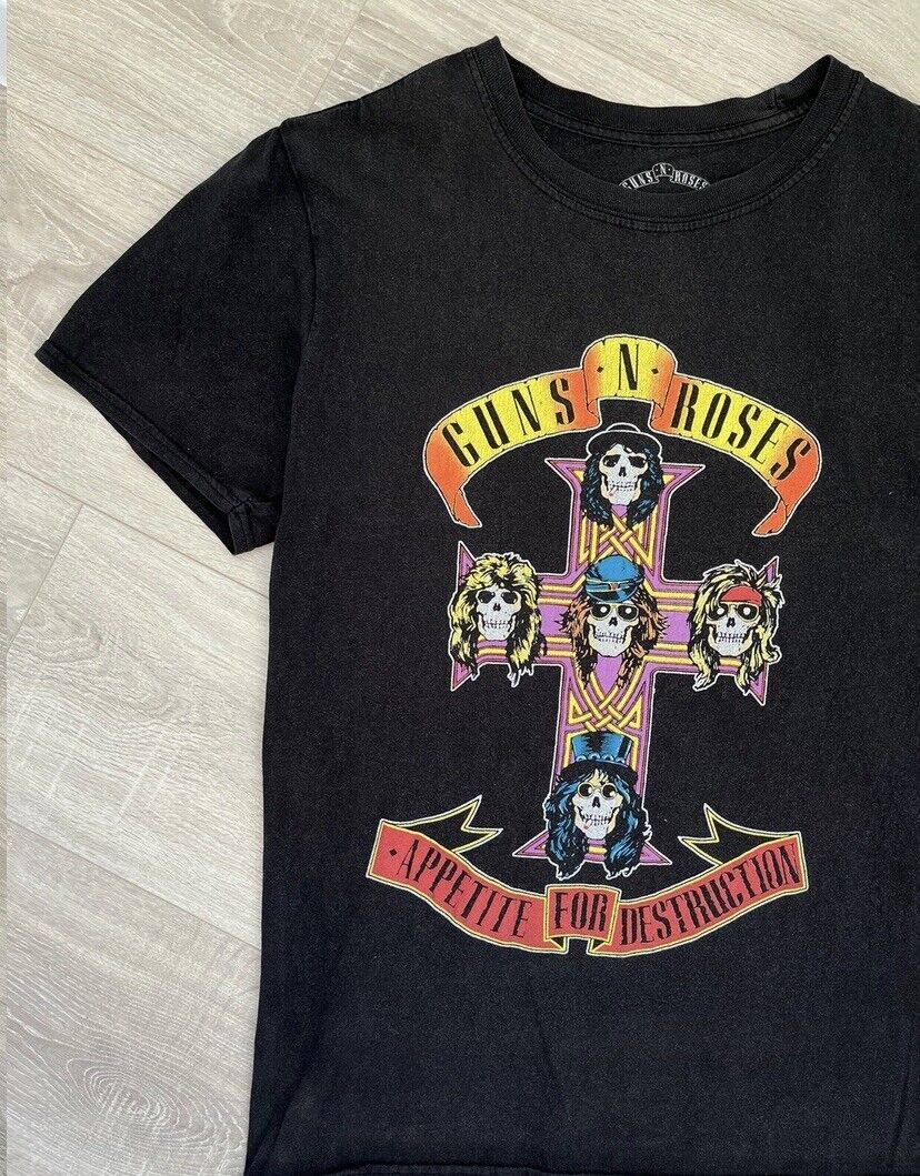 T-Shirt Guns N Roses Appetite for Destruction. Maglietta Hard Rock Band Ufficiale. Maglia Album Disco Vinile CD. Unisex Uomo Donna. Nera. Adulto Ragazzo. (XS