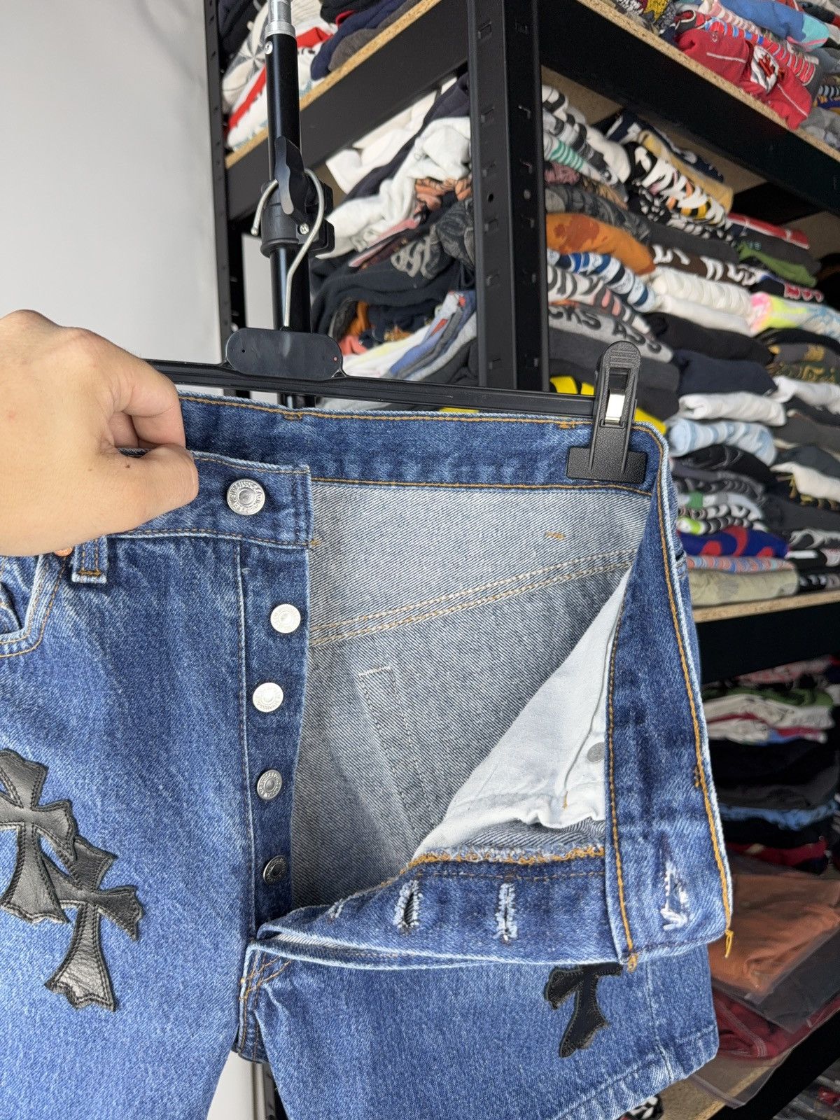 Levi's Vintage 90s Archival Chrome Hearts Style Cross Denim shorts Size 30" / US 8 / IT 44 - 8 Thumbnail