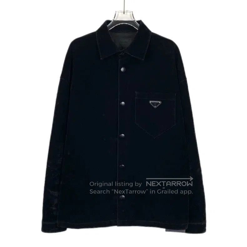 Prada Prada Black Cotton Triangle Logo Jacket. Size US L / EU 52-54 / 3 - 1 Thumbnail