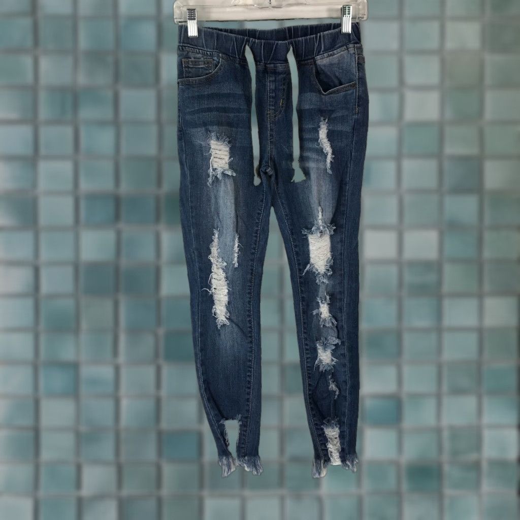 Denime AB Women's Regular Tie Distressed Skinny Blue Denim Jeans Shirt? Size 28" / US 6 / IT 42 - 1 Thumbnail