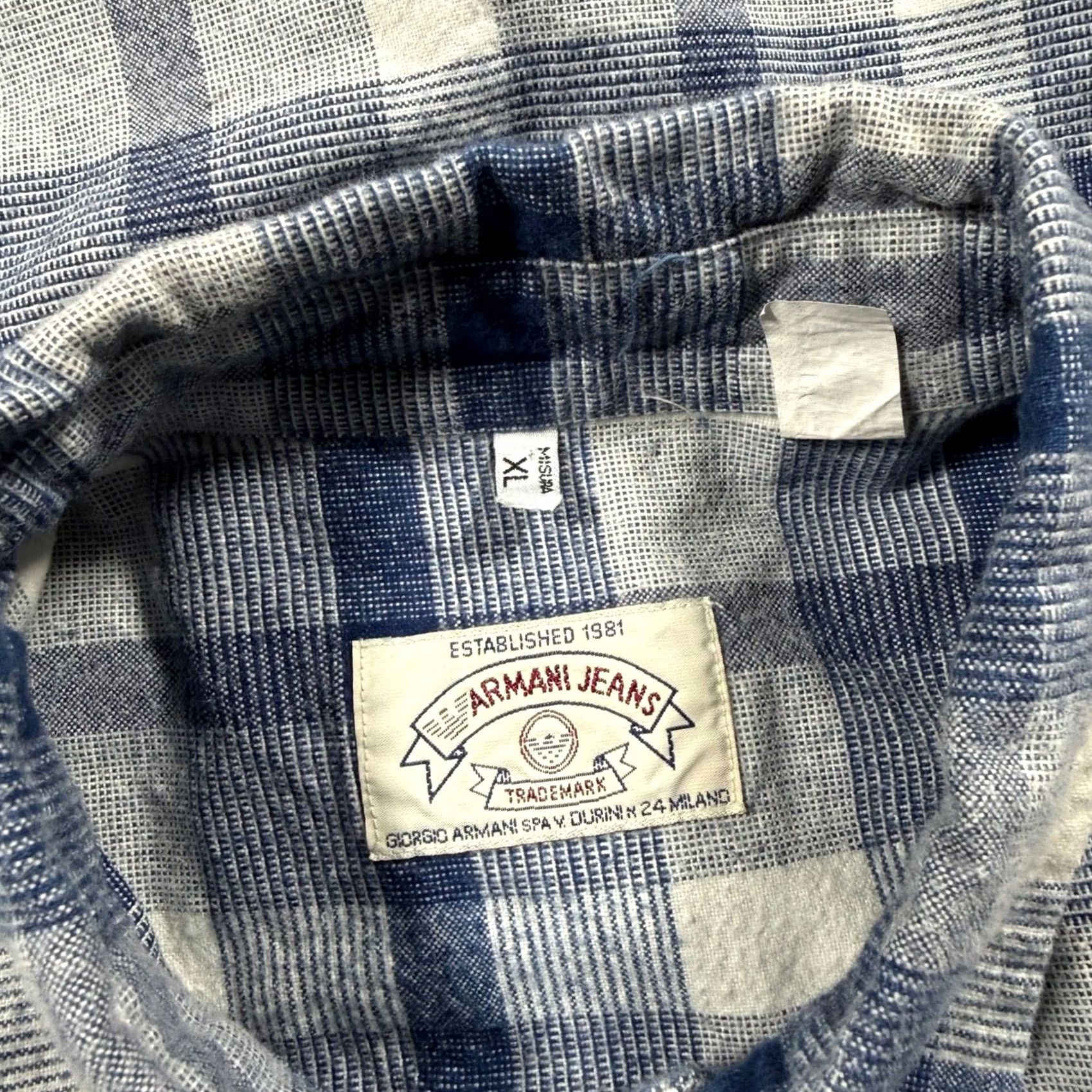 Vintage Vintage Armani Jeans Blue White Madras Plaid Flannel Shacket Heavy XL Size US XL / EU 56 / 4 - 4 Thumbnail