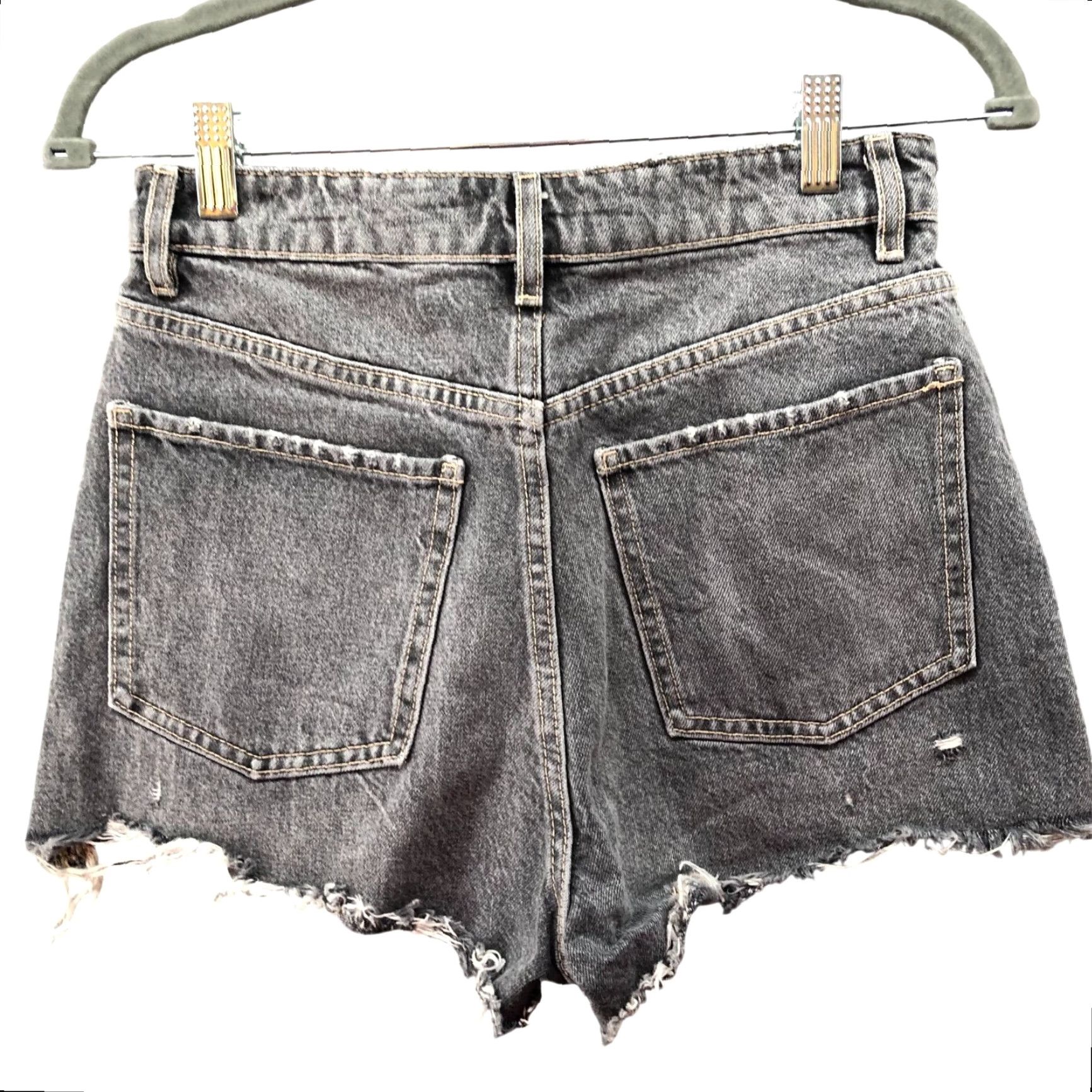 Zara VINTAGE Zara High Waisted Cutoff Denim Shorts Womens 4 Washed Black Frayed Button Fly Size 27" / US 4 / IT 40 - 2 Thumbnail
