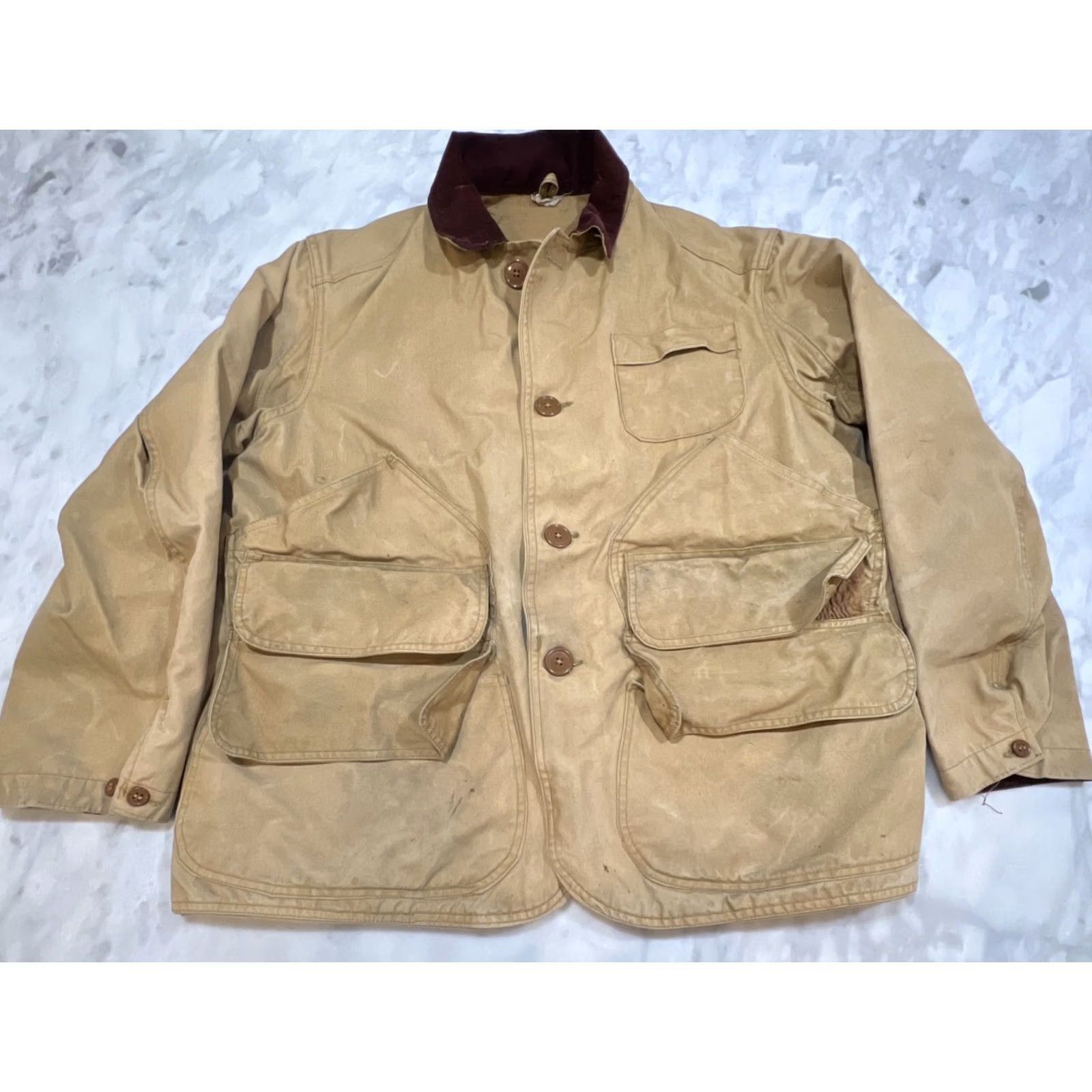 Thrasher VINTAGE JC Higgins Jacket 44 Tan Canvas Hunting Men Corduroy Collar Thrashed Size US S / EU 44-46 / 1 - 2 Thumbnail