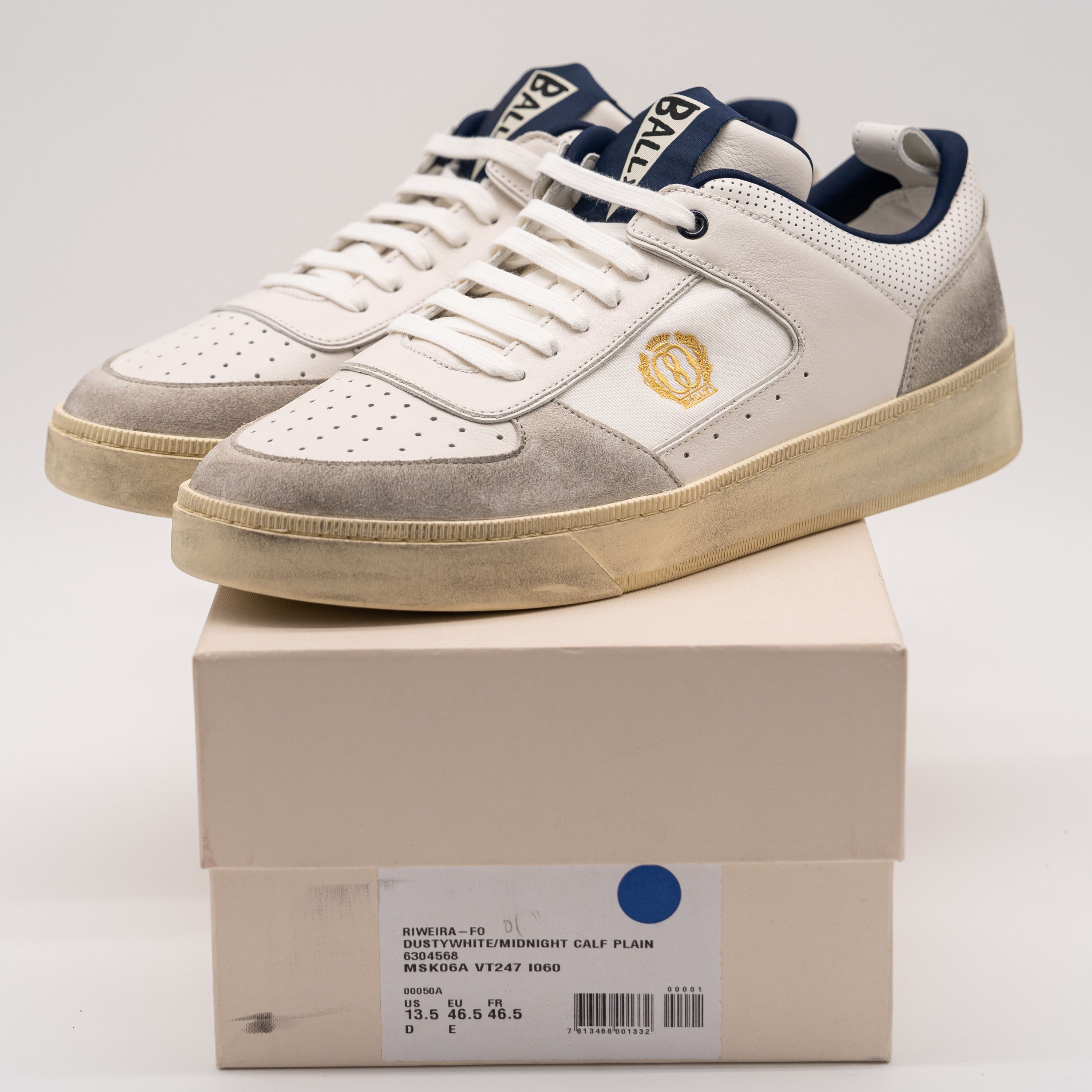 Bally 13.5 Bally Riweira White Grey Navy Dusty Leather Sneakers Size US 13 / EU 46 - 12 Thumbnail