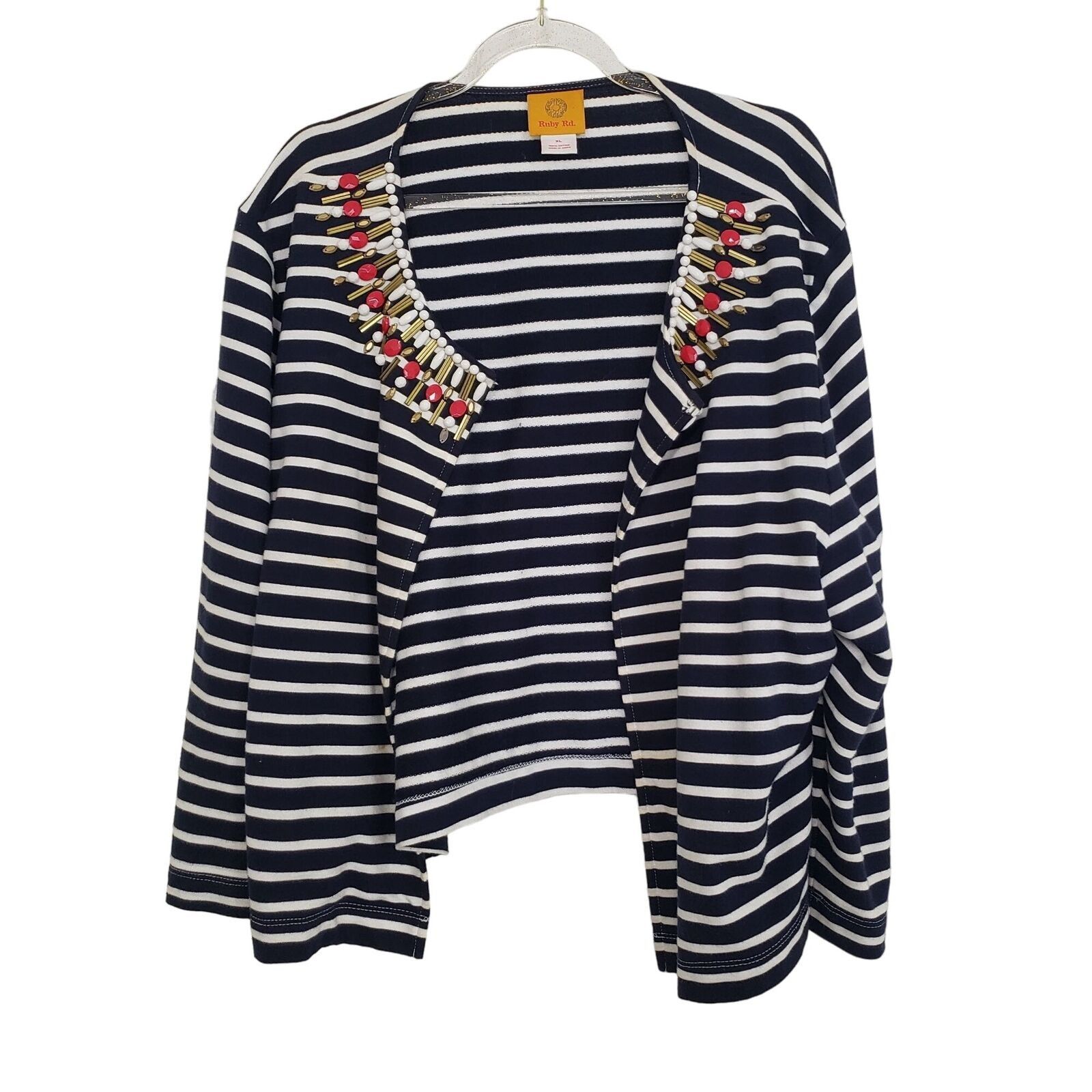 Designer Ruby Rd Beaded Open Front Cardigan Womens Size XL Stripe Size XL / US 12-14 / IT 48-50 - 1 Thumbnail