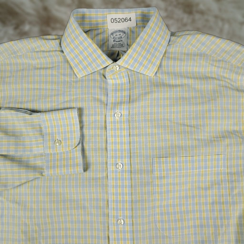 Brooks Brothers Brooks Brothers Dress Shirt Mens Size 16 Long Sleeve Blue Yellow Plaid Button Up Modern Classic Size 42R - 1 Thumbnail