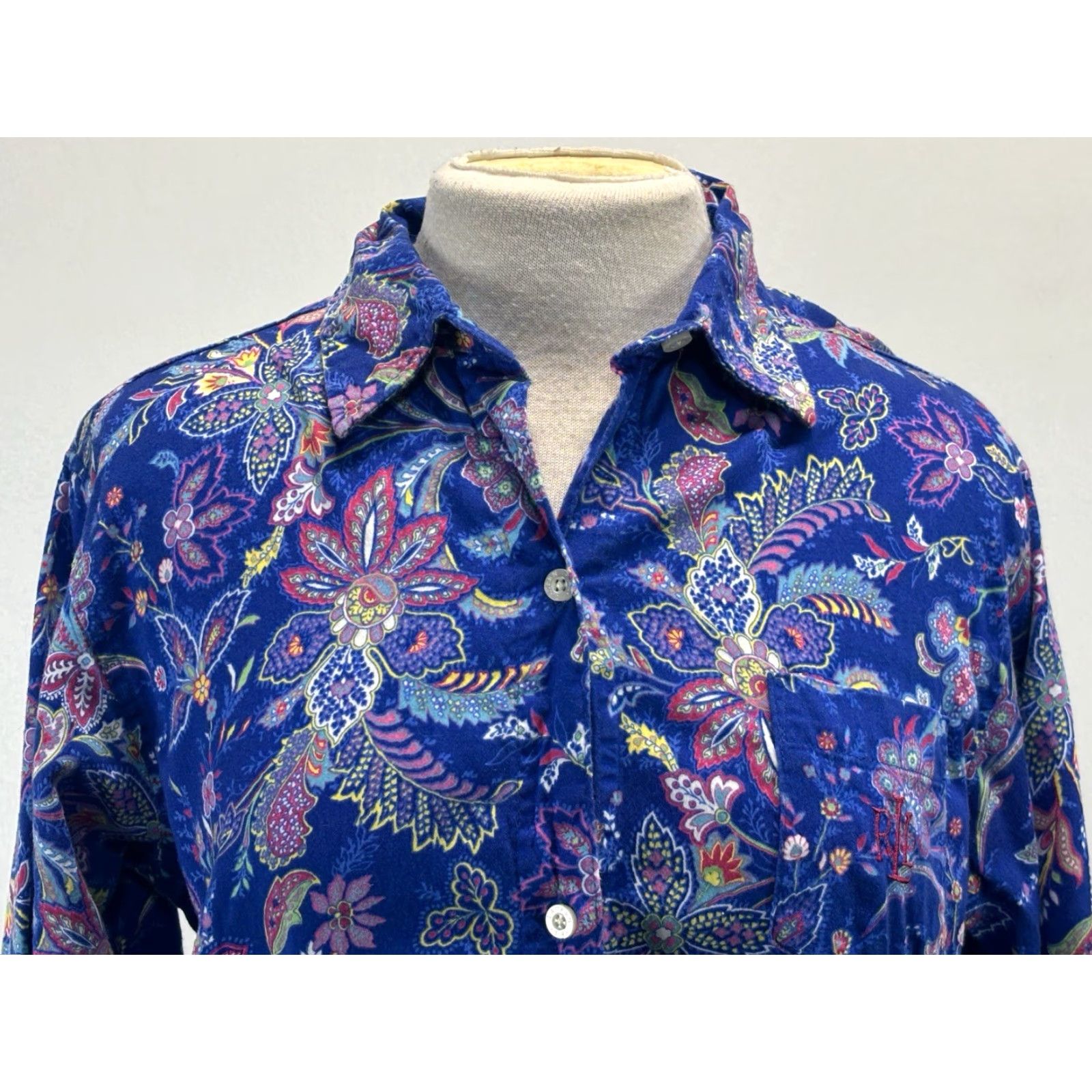 Ralph Lauren VINTAGE Lauren Ralph Lauren Sleep Shirt Nightgown Women’s Medium Blue Floral Monogram Size M / US 6-8 / IT 42-44 - 5 Thumbnail