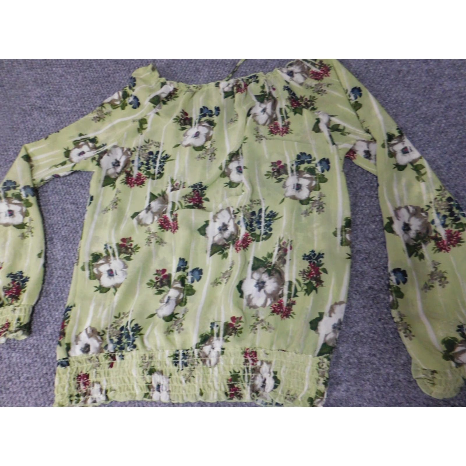 Vintage Studio Y Womens Blouse XL Green Floral Long Sleeve Collared Pullover Casual Regular Fabric Polyester Down Button Size XL / US 12-14 / IT 48-50 - 5 Thumbnail