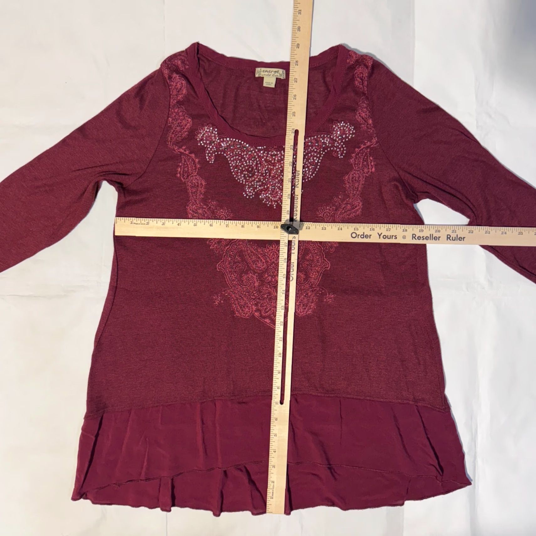 Vintage Energe Blouse Womens L Maroon Embelished Studded Y2K Paisley Ruffle 3/4 Sleeve Top Casual Womens Size L / US 10 / IT 46 - 4 Thumbnail
