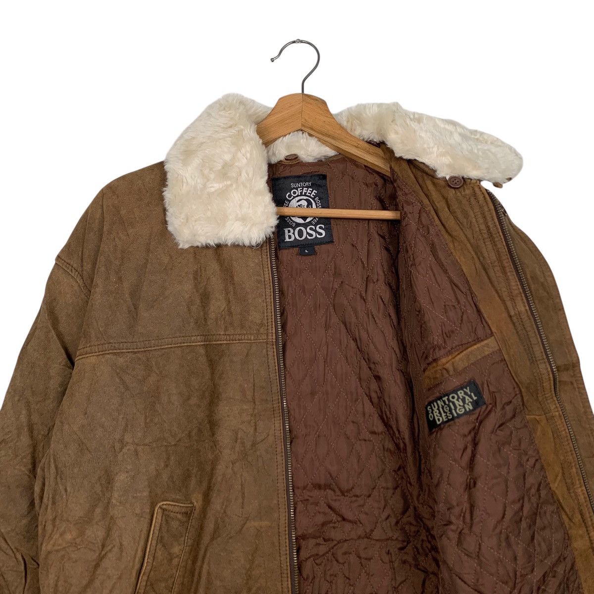 Vintage ☀️Suntory Coffee Boss leather zipper sherpa collar jacket Size US M / EU 48-50 / 2 - 11 Thumbnail