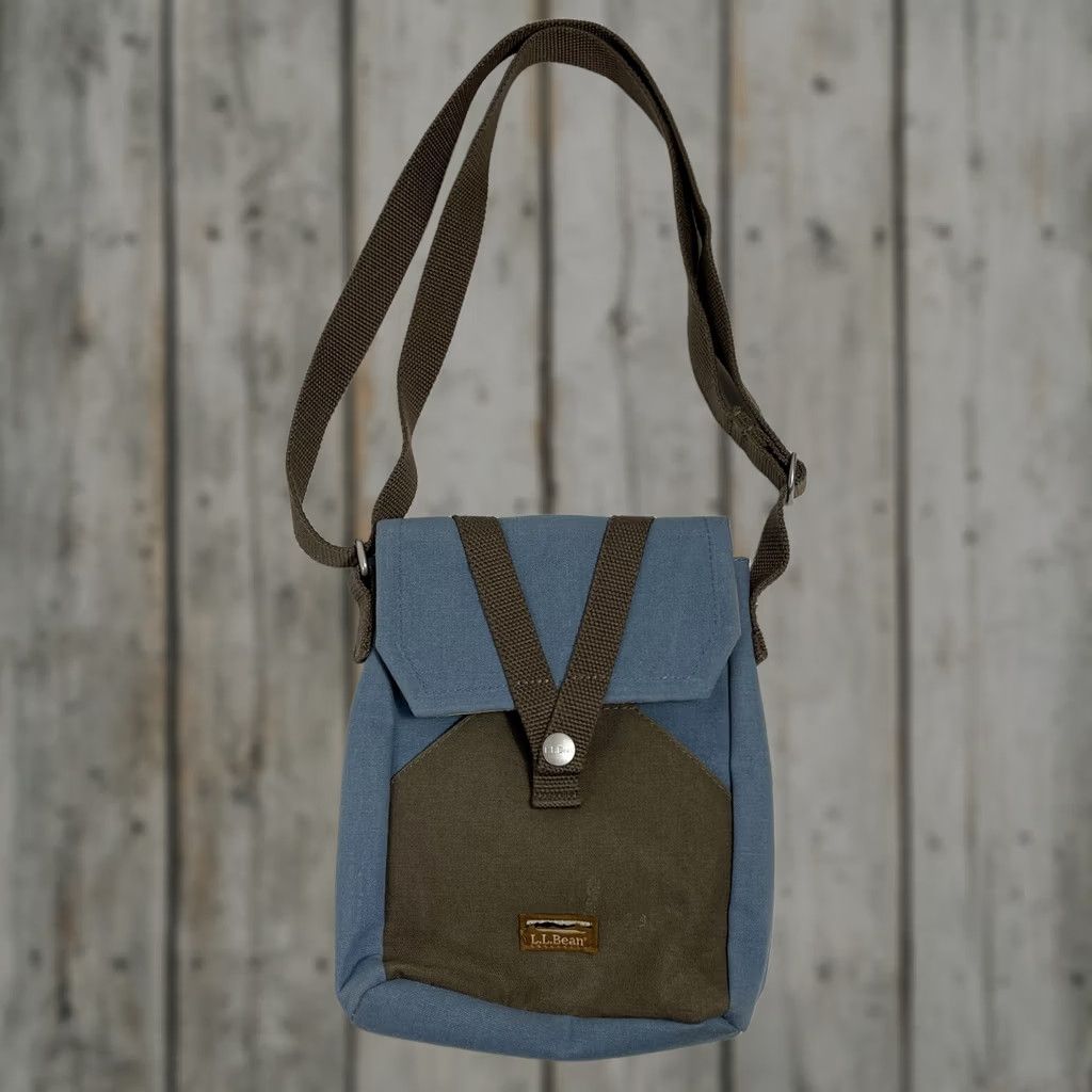 Vintage L.L. Bean Unisex Bag Crossbody Travel Canvas Blue Brown 509627 Pouch Utility Small" Size ONE SIZE - 1 Thumbnail