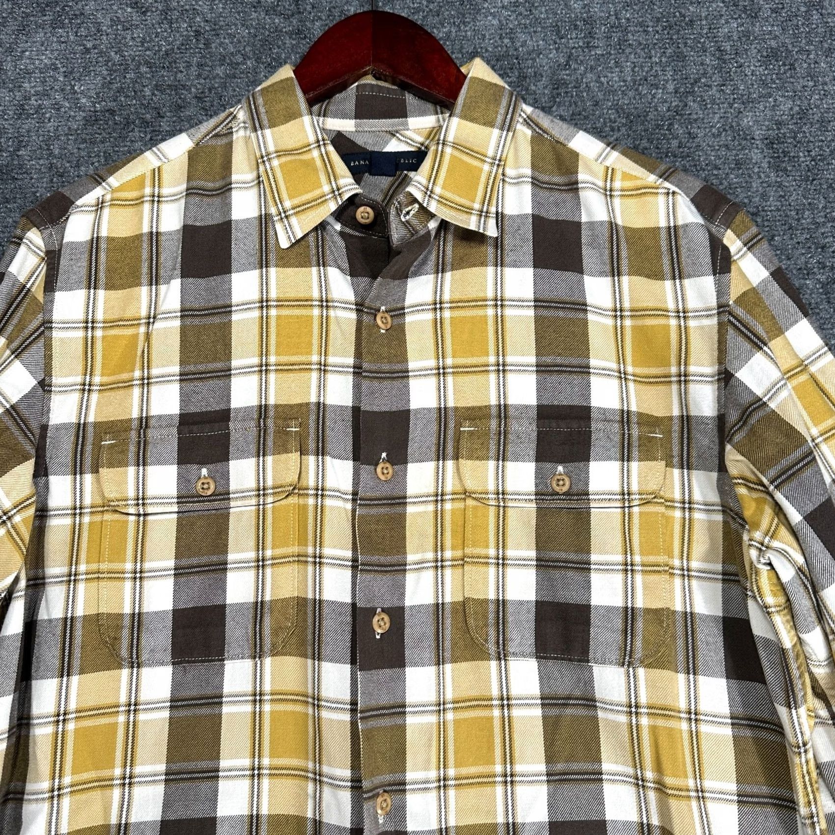 Banana Republic Banana Republic Shirt Mens Medium Button-Up Plaid Yellow Cotton Flannel Pockets Size US M / EU 48-50 / 2 - 3 Thumbnail