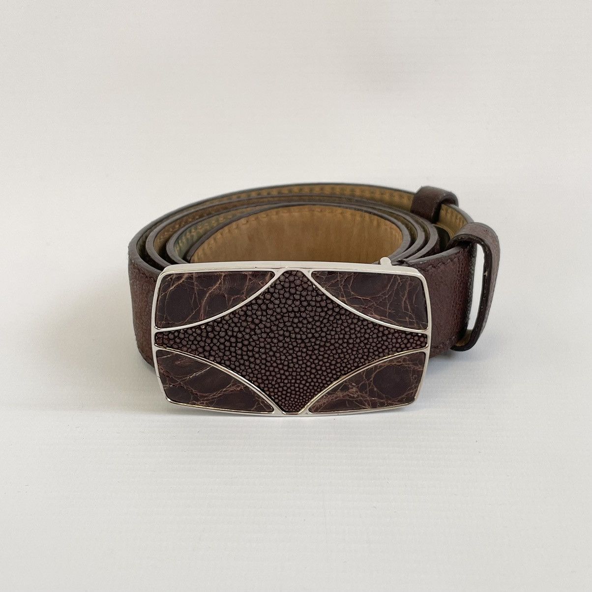 Prada Brown Leather Croc Western Buckle Belt Size 32 - 3 Thumbnail