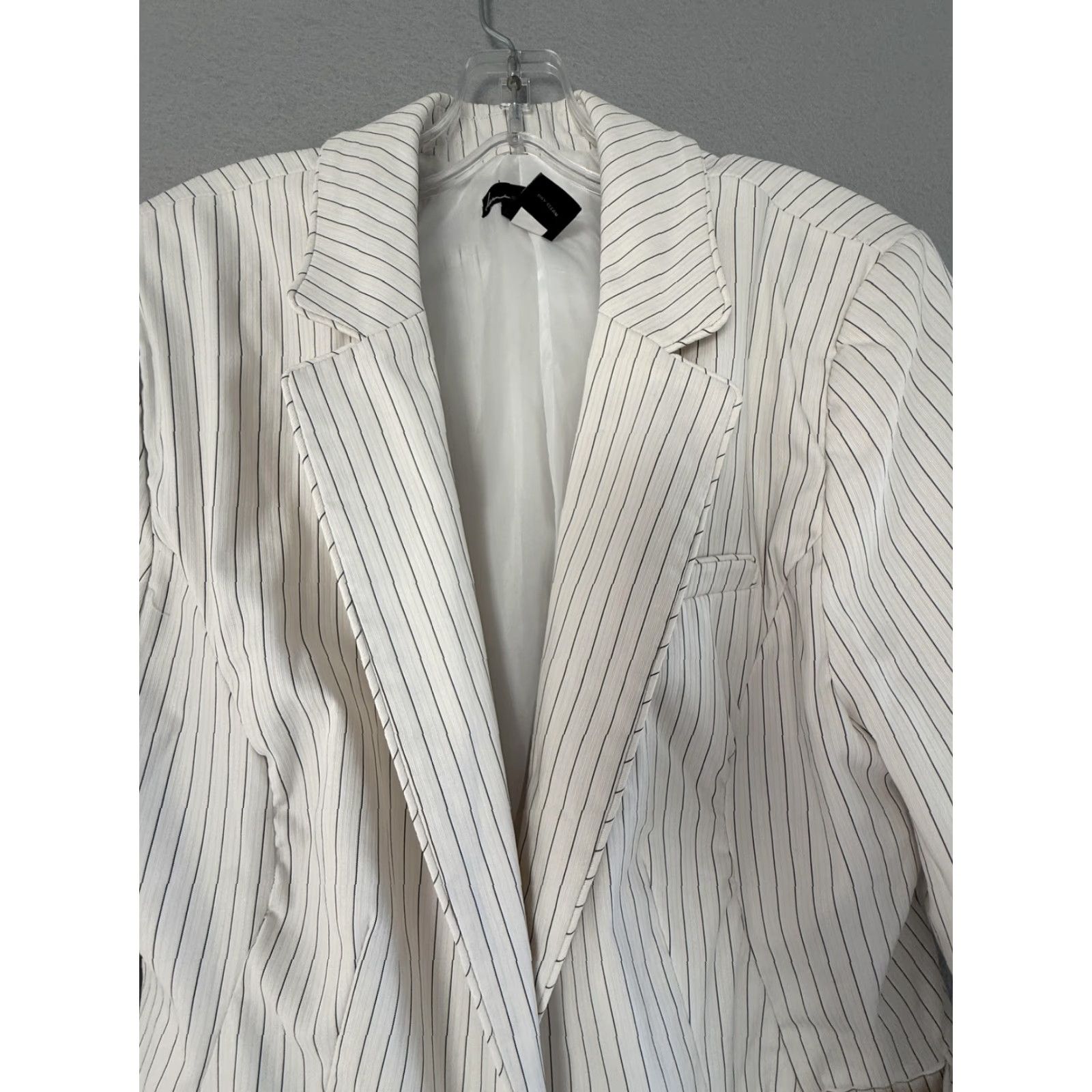 Vintage Lane Bryant Blazer Jacket Womens 18 White Pinstripe One-Button Stretch Plus - Business Workwear No N/A Size XXL / US 16-18 / IT 52-54 - 2 Thumbnail